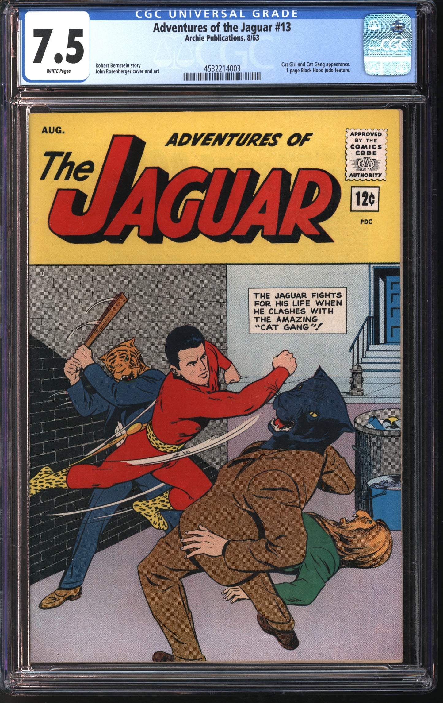 Archie Pub. Adventures of the Jaguar #13 8/63 CGC 7.5 White Pages