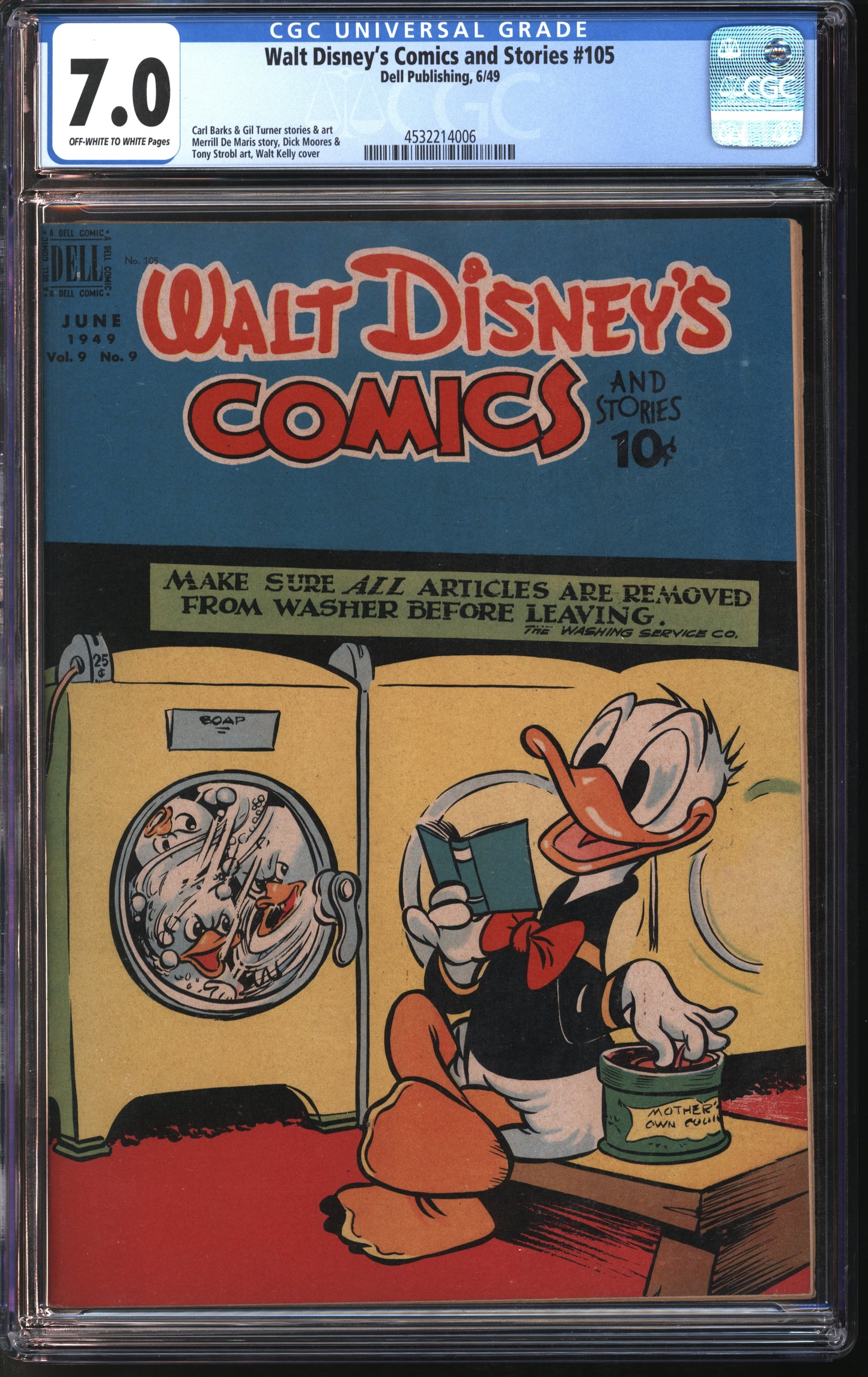 Dell Pub. Walt Disney's Comics and Stories #105 6/49 CGC 7.0 Off-White to White Pages