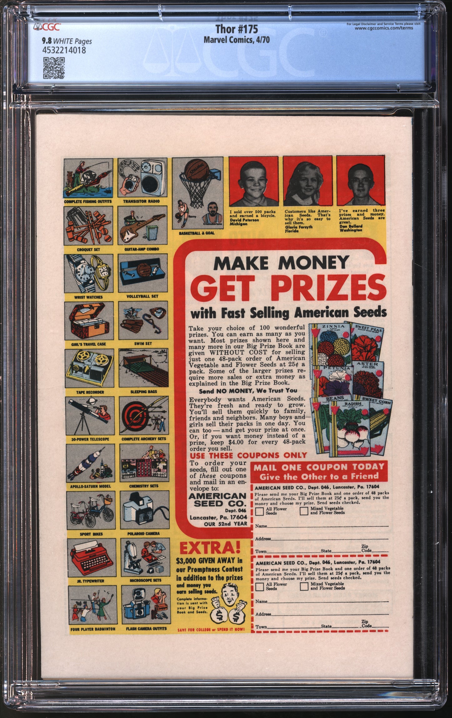 Marvel Comics Thor #175 4/70 CGC 9.8 White Pages