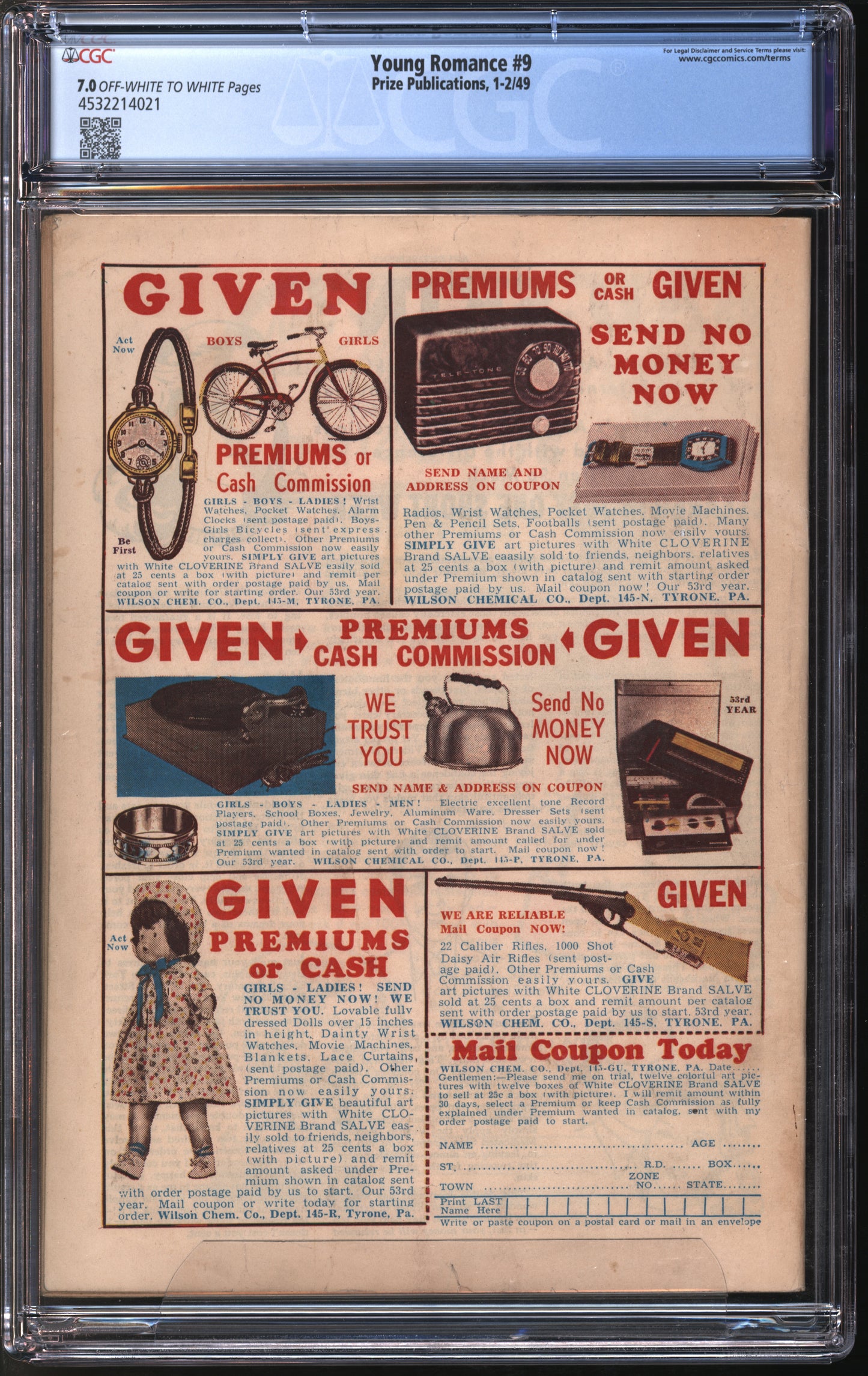Prize Pub. Young Romance #9 1-2/49 CGC 7.0 Off-White to White Pages
