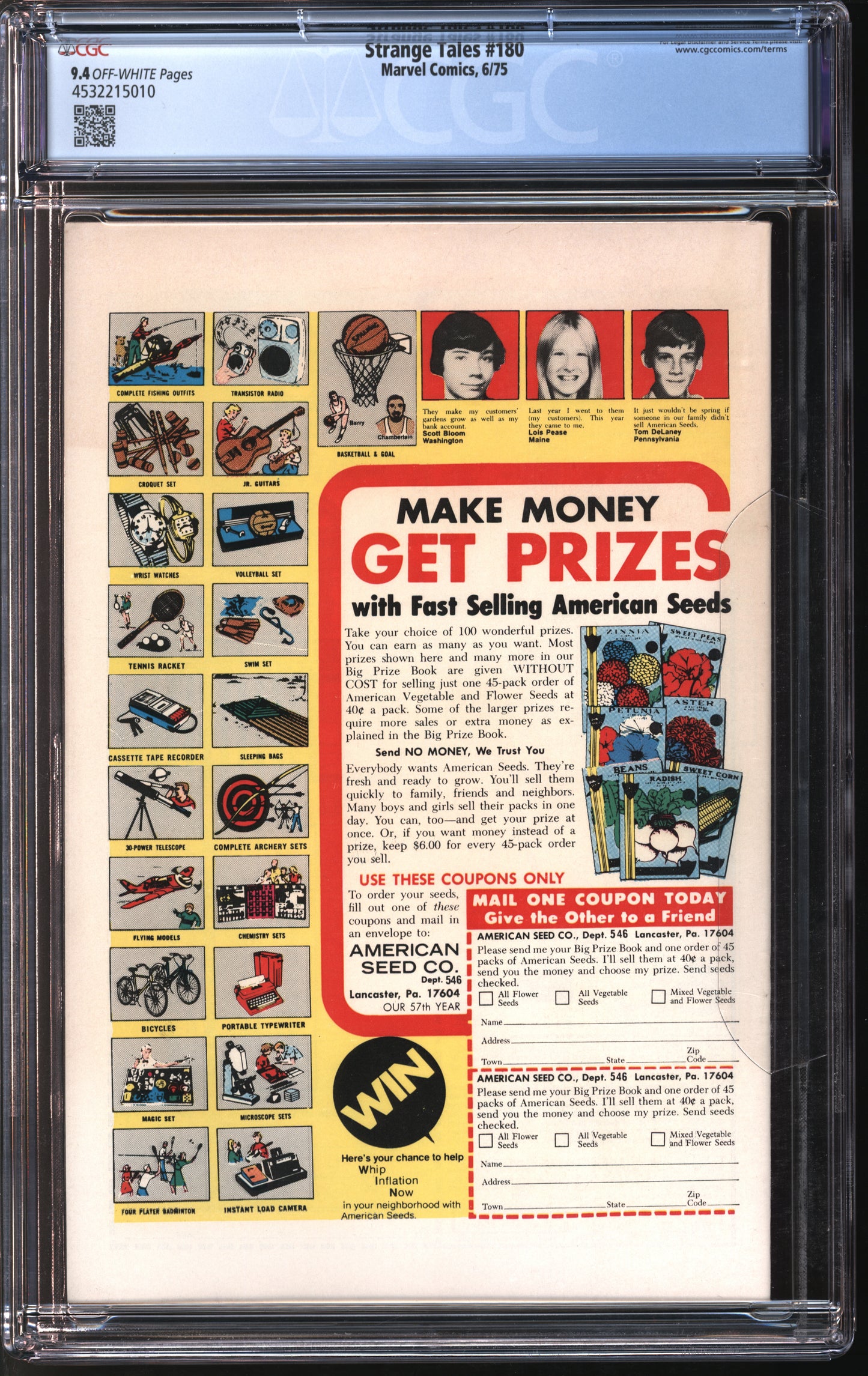Marvel Comics Strange Tales #180 6/75 CGC 9.4 Off-White to White Pages