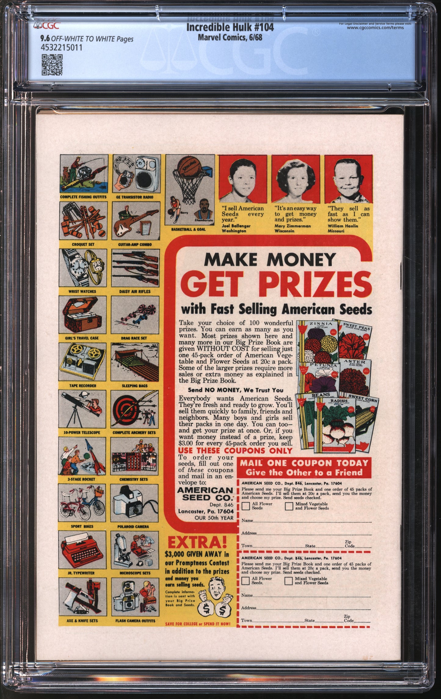 Marvel Comics Incredible Hulk #104 6/68 CGC 9.6 Off-White to White Pages