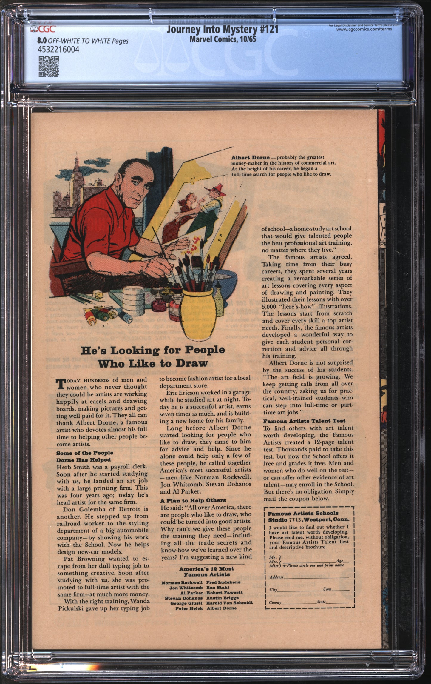 Marvel Comics Journey into Mystery #121 10/65 CGC 8.0 Off-White to White Pages