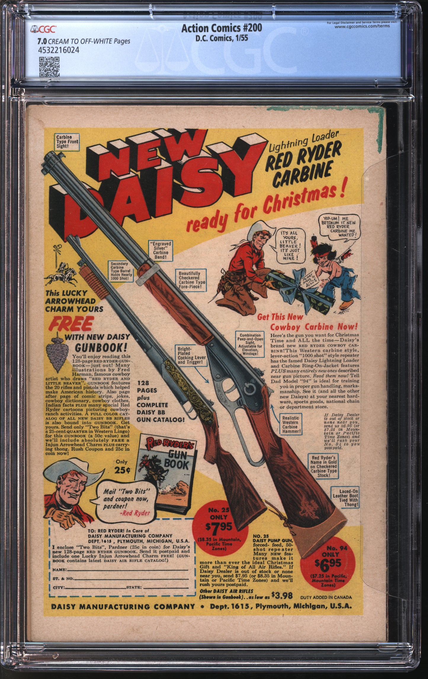 D.C. Comics Action Comics #200 1/55 CGC 7.0 Cream to Off-White Pages