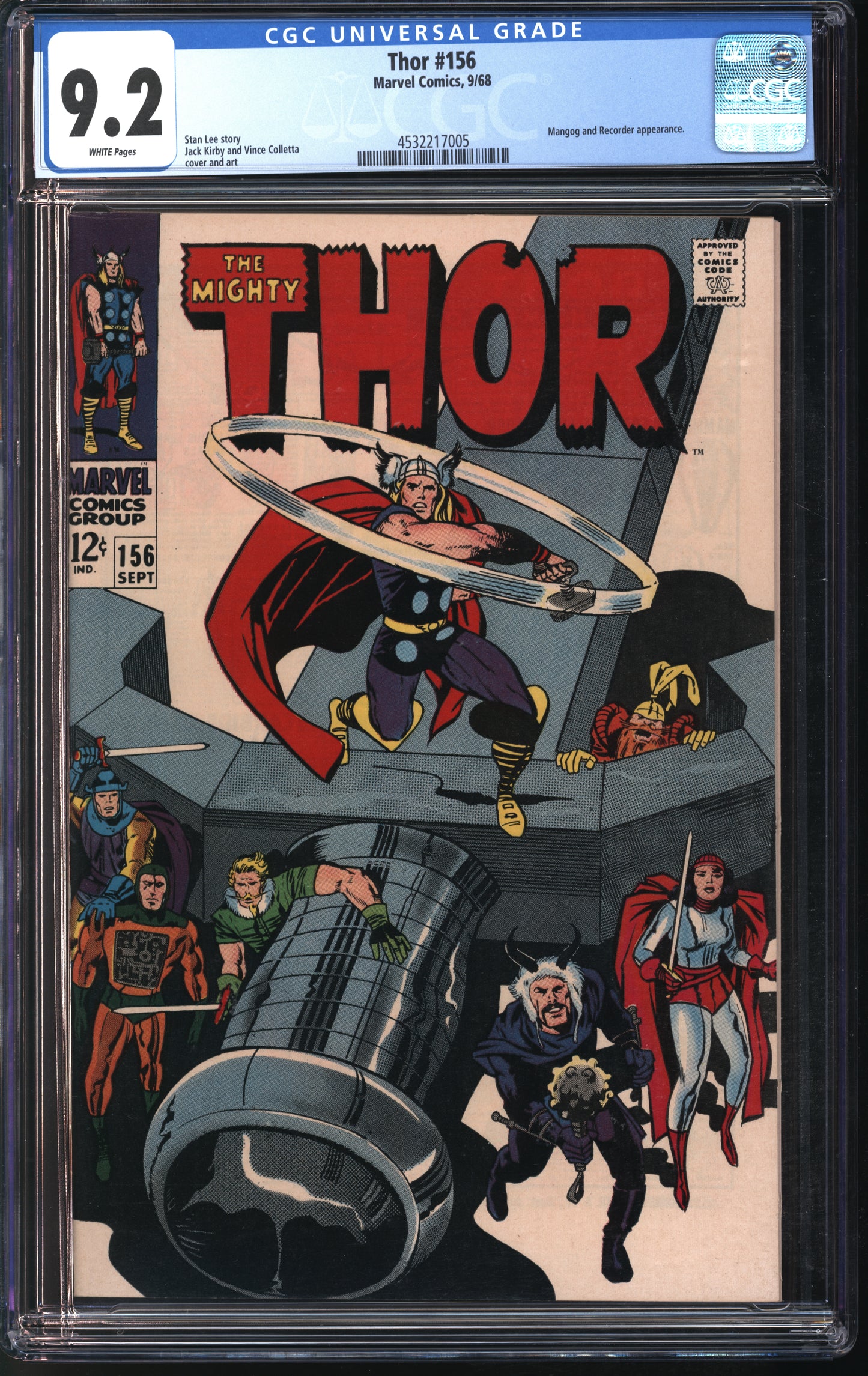 Marvel Comics Thor #156 9/68 CGC 9.8 White Pages
