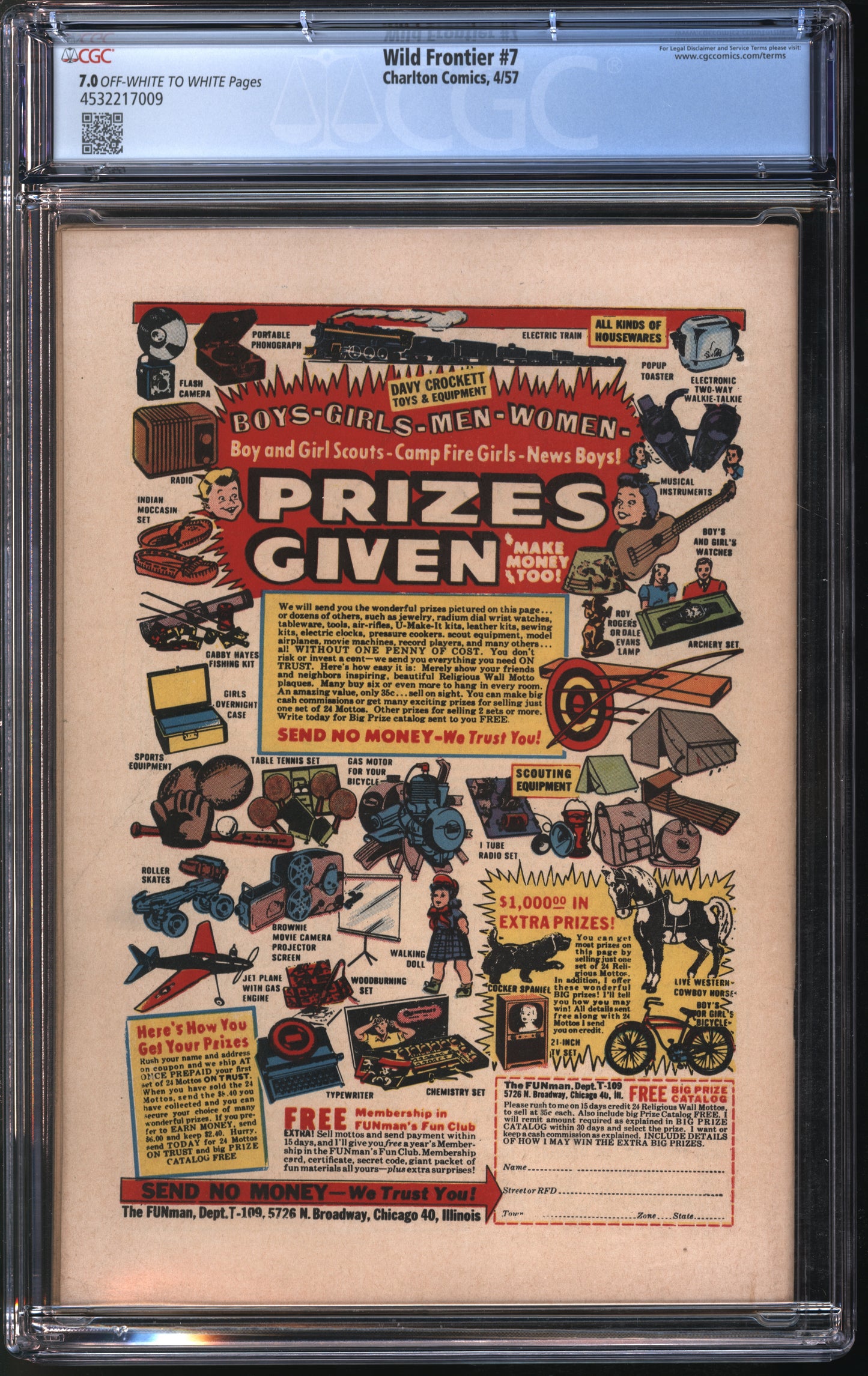 Charlton Comics Wild Frontier #7 CGC 7.0 Off-White to White Pages