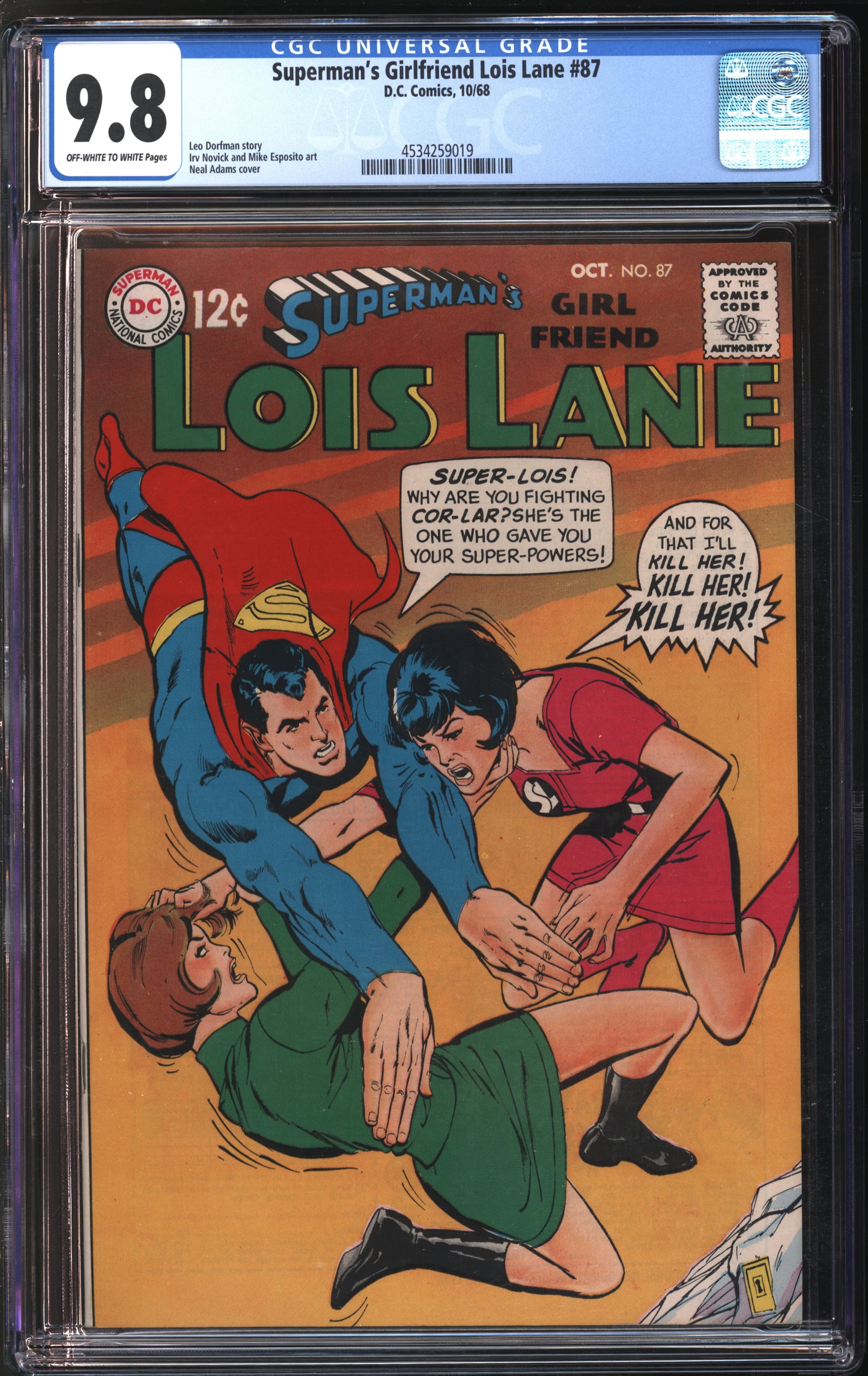 D.C. Comics Superman's Girlfriend Lois Lane #87 10/68 CGC 9.8 Off-White to White Pages