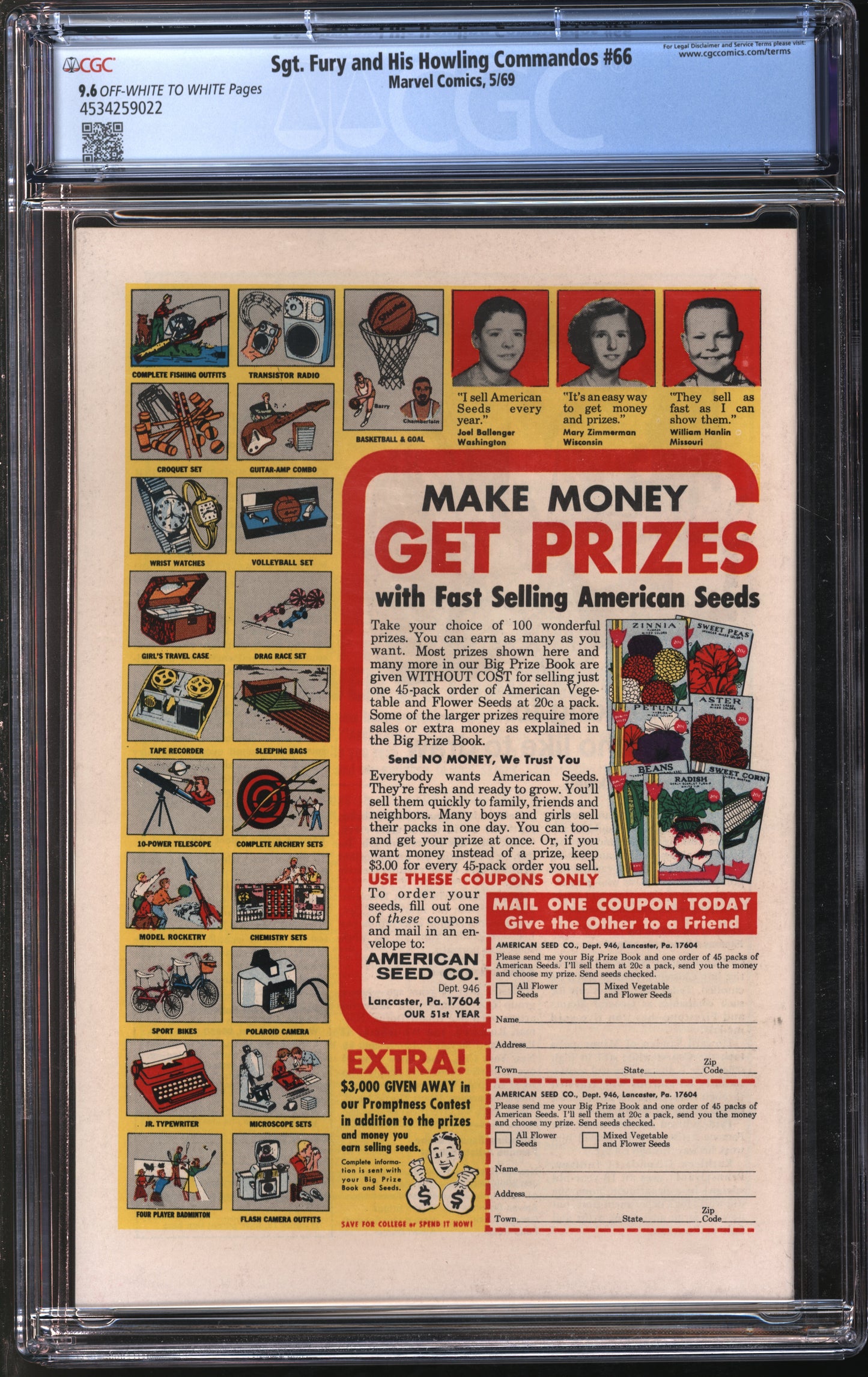 Marvel Comics Sgt. Fury and His Howling Commandos #66 5/69 CGC 9.6 Off-White to White Pages
