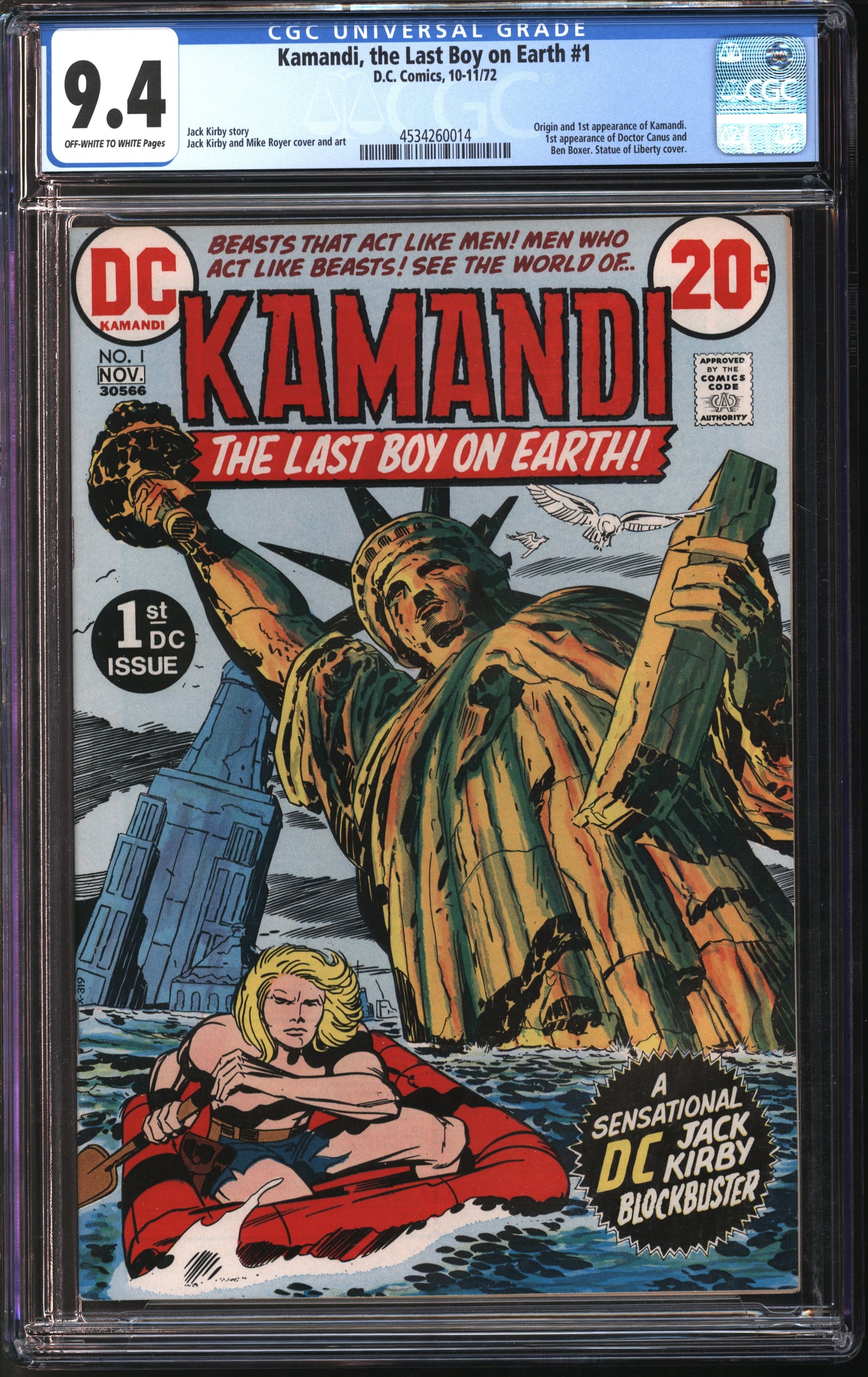 Marvel Comics Kamandi, the Last Boy on Earth #1 10-11/72 CGC 9.4 Off-White to White Pages