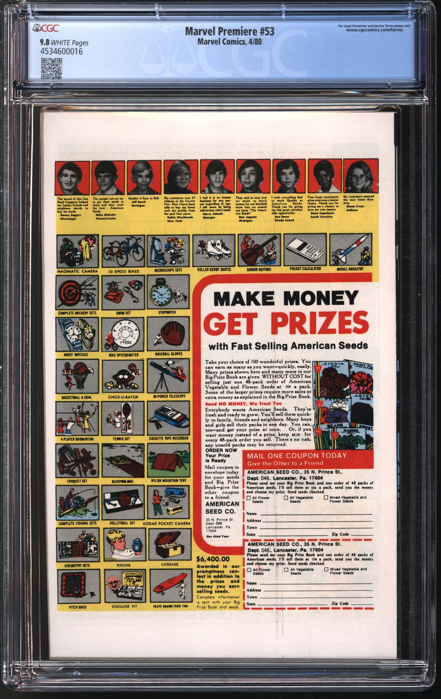 Marvel Comics Marvel Premiere #53 4/80 CGC 9.8 White Pages