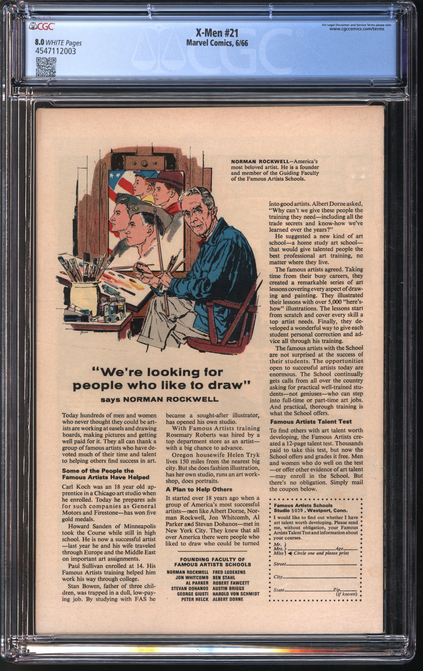 Marvel Comics X-men #21 6/66 CGC 8.5 White Pages