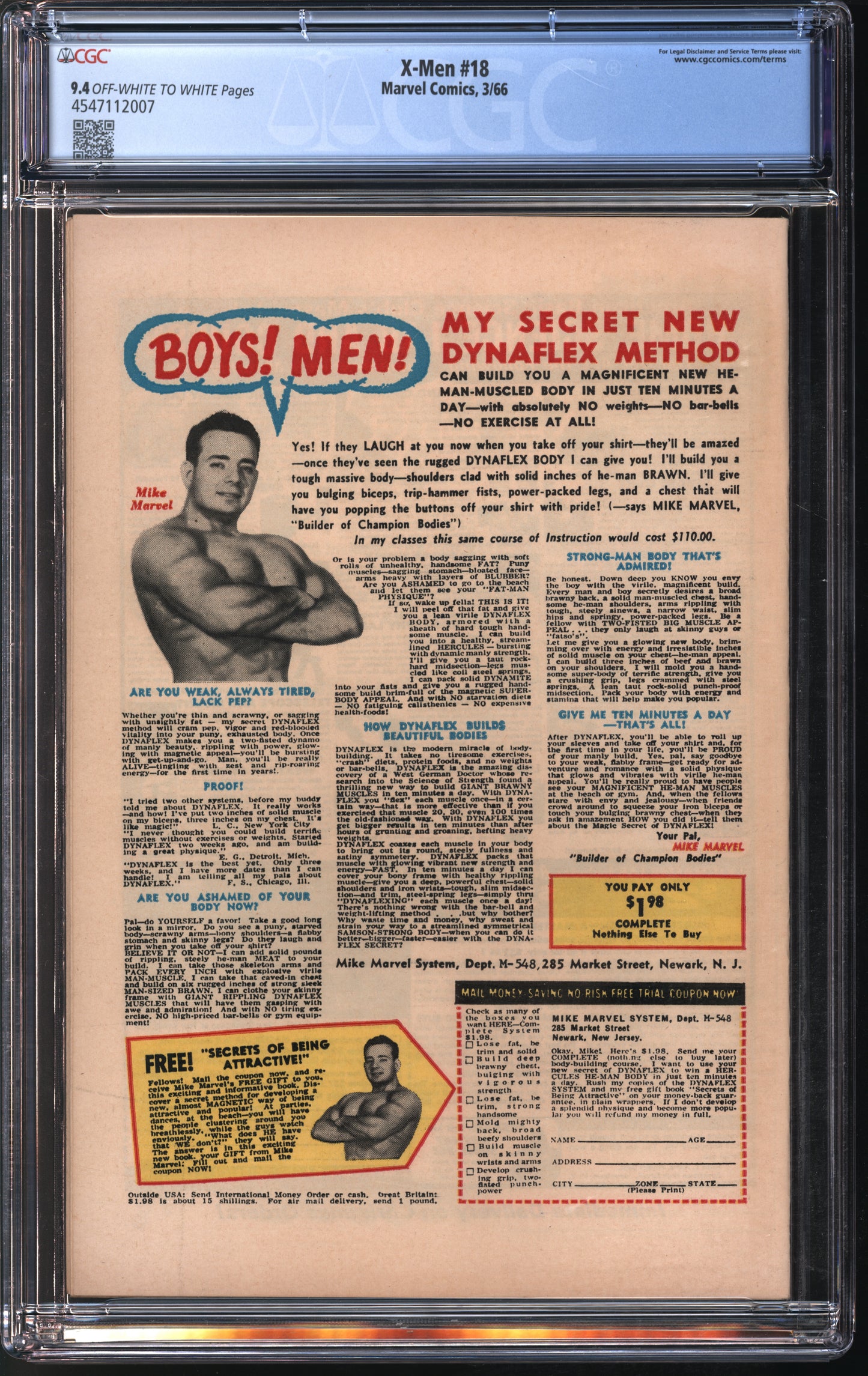 Marvel Comics X-men #18 3/66 CGC 9.4 Off-White to White Pages