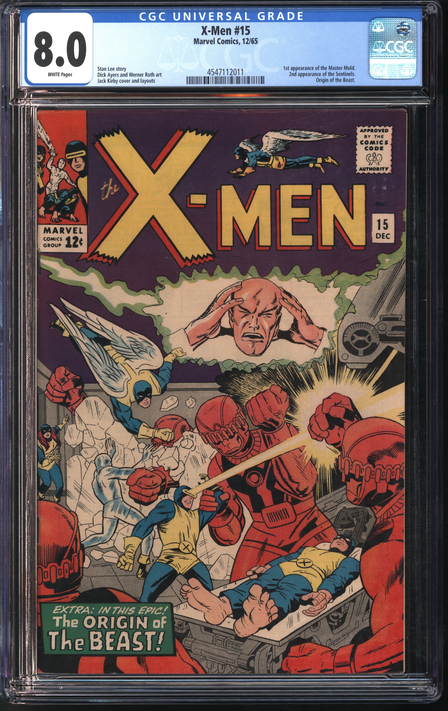 Marvel Comics X-men #15 12/65 CGC 8.0 White Pages