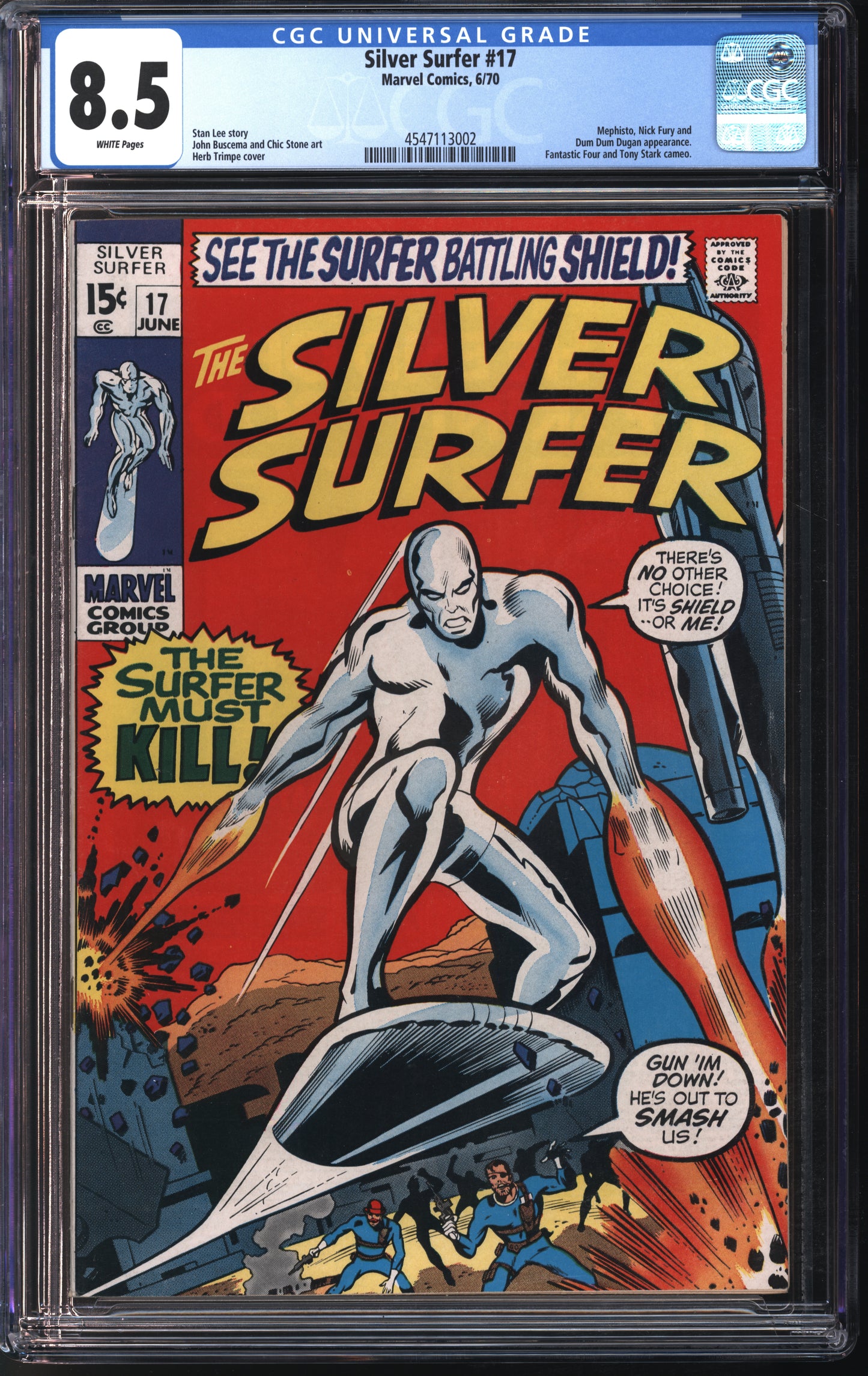 Marvel Comics Silver Surfer #17 6/70 CGC 8.5 White Pages