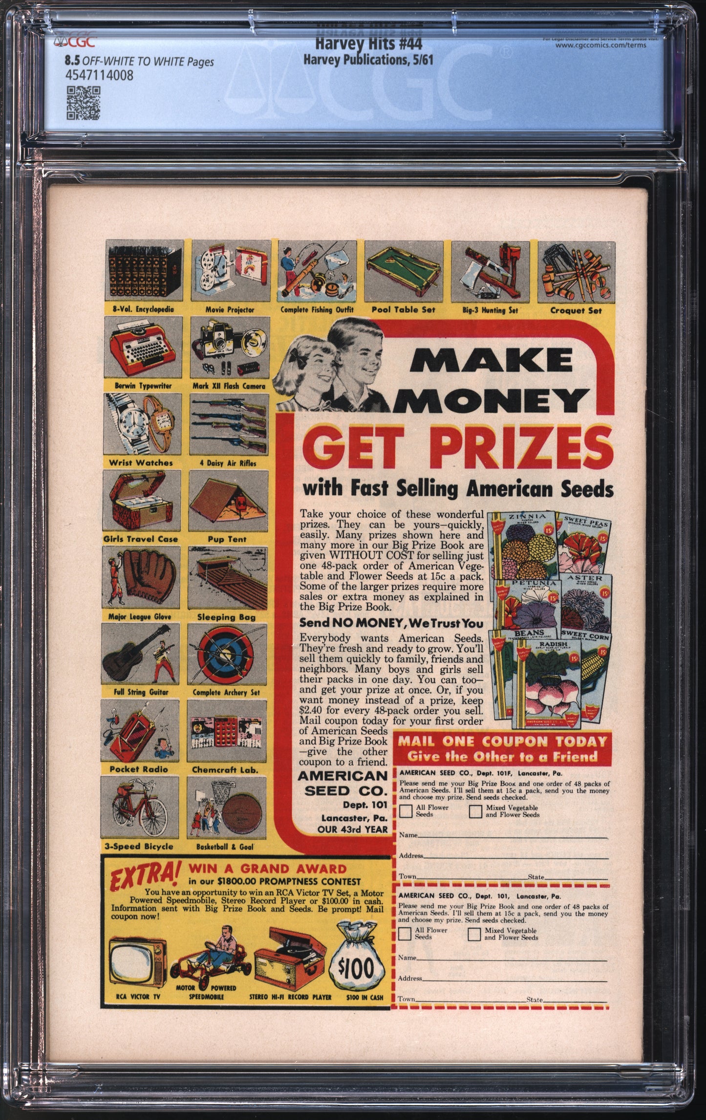 Harvey Pub. Harvey Hits #44 5/61 CGC 8.5 Off-White to White Pages