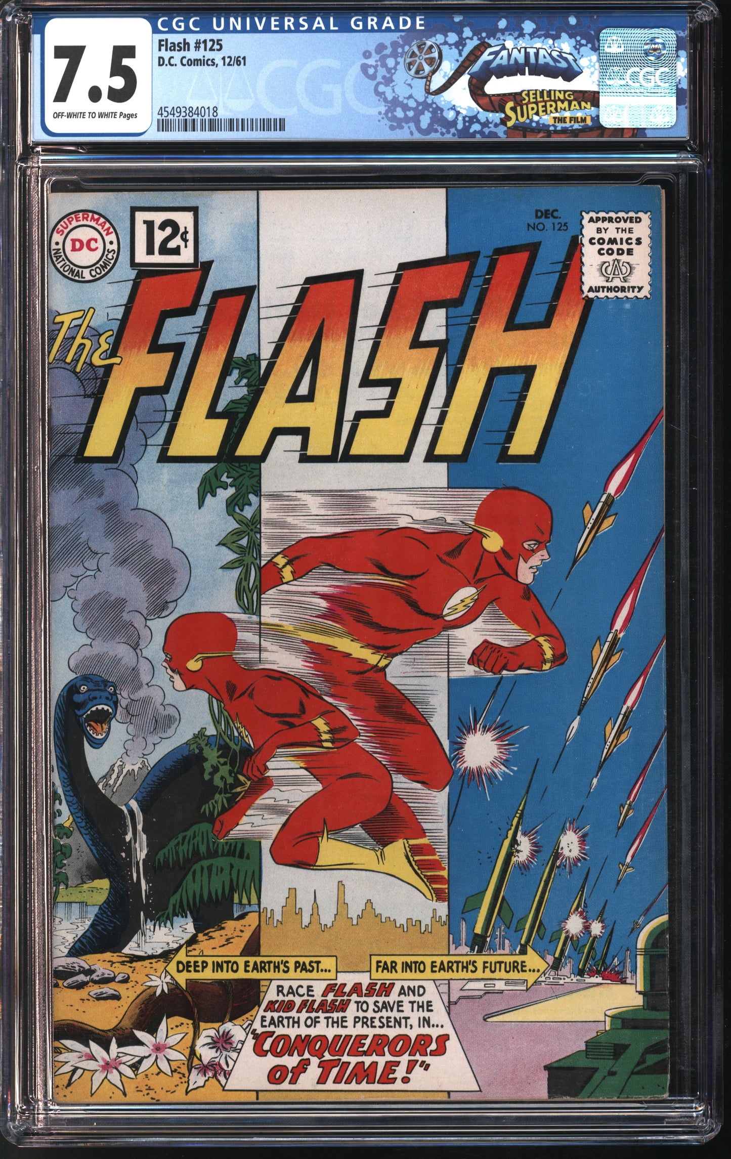 D.C. Comics Flash #125 12/61 FANTAST CGC 7.5 Off-White to White Pages