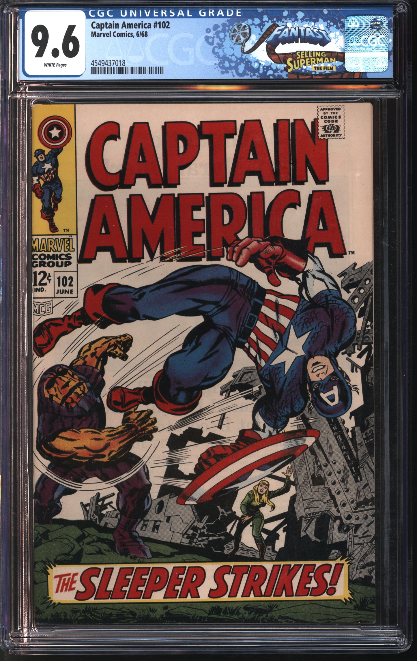 Marvel Comics Captain America #102 6/68 FANTAST CGC 9.6 Off-White to White Pages