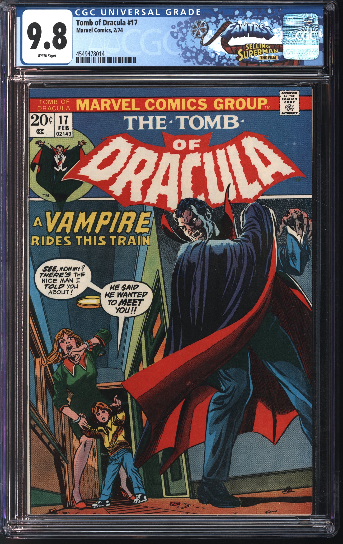 Marvel Comics Tomb of Dracula #17 2/74 FANTAST CGC 9.8 White Pages