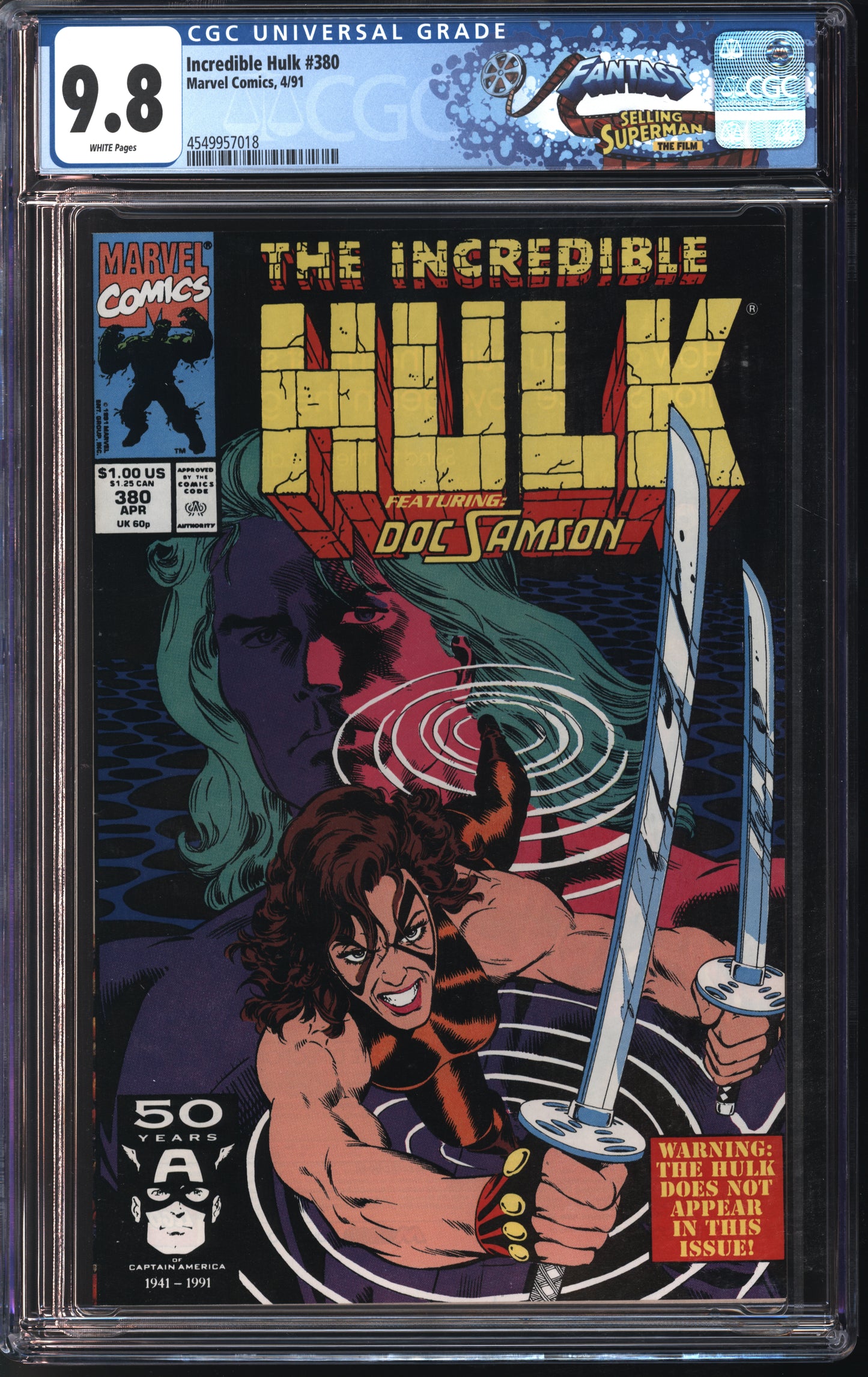 Marvel Incredible Hulk #380 4/91 FANTAST CGC 9.8 White Pages