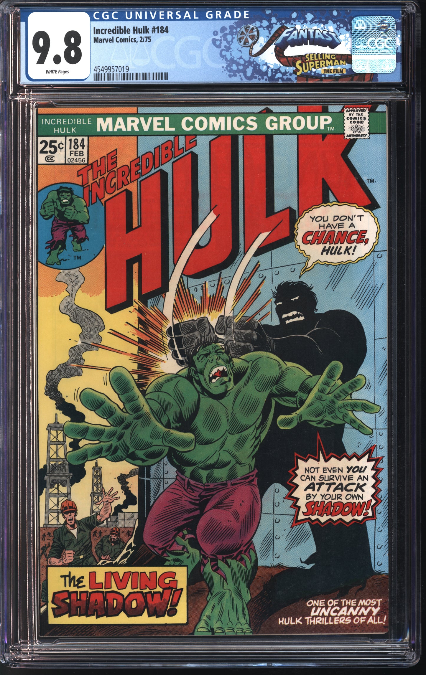 Marvel Incredible Hulk #184 2/75 FANTAST CGC 9.8 White Pages