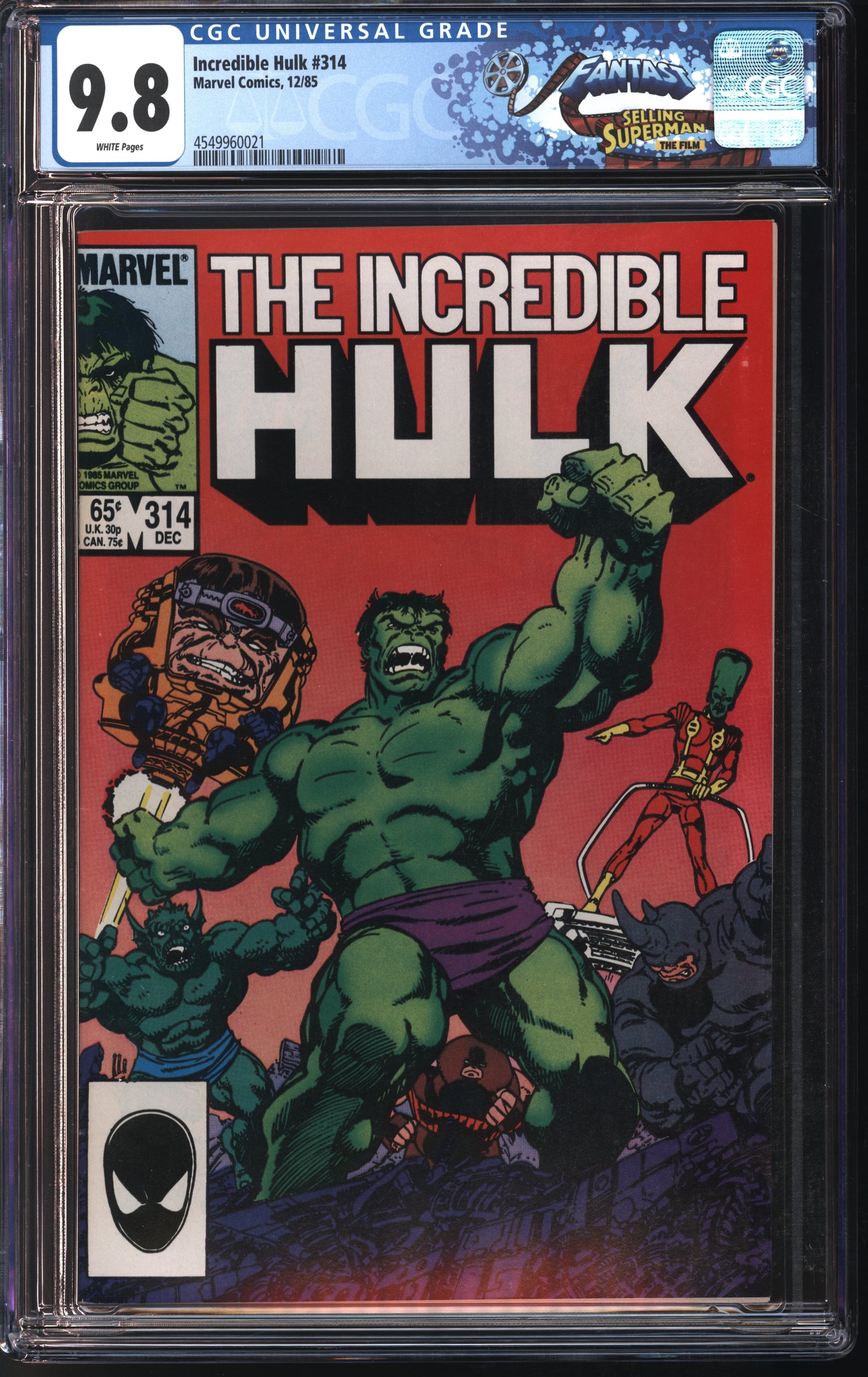 Marvel Comics Incredible Hulk #314 12/85 FANTAST CGC 9.8 White Pages
