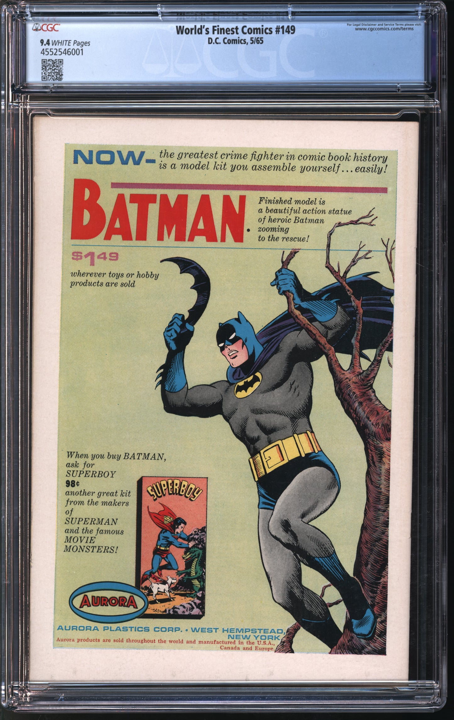 D.C. Comics World's Finest Comics #149 5/65 CGC 9.4 White Pages