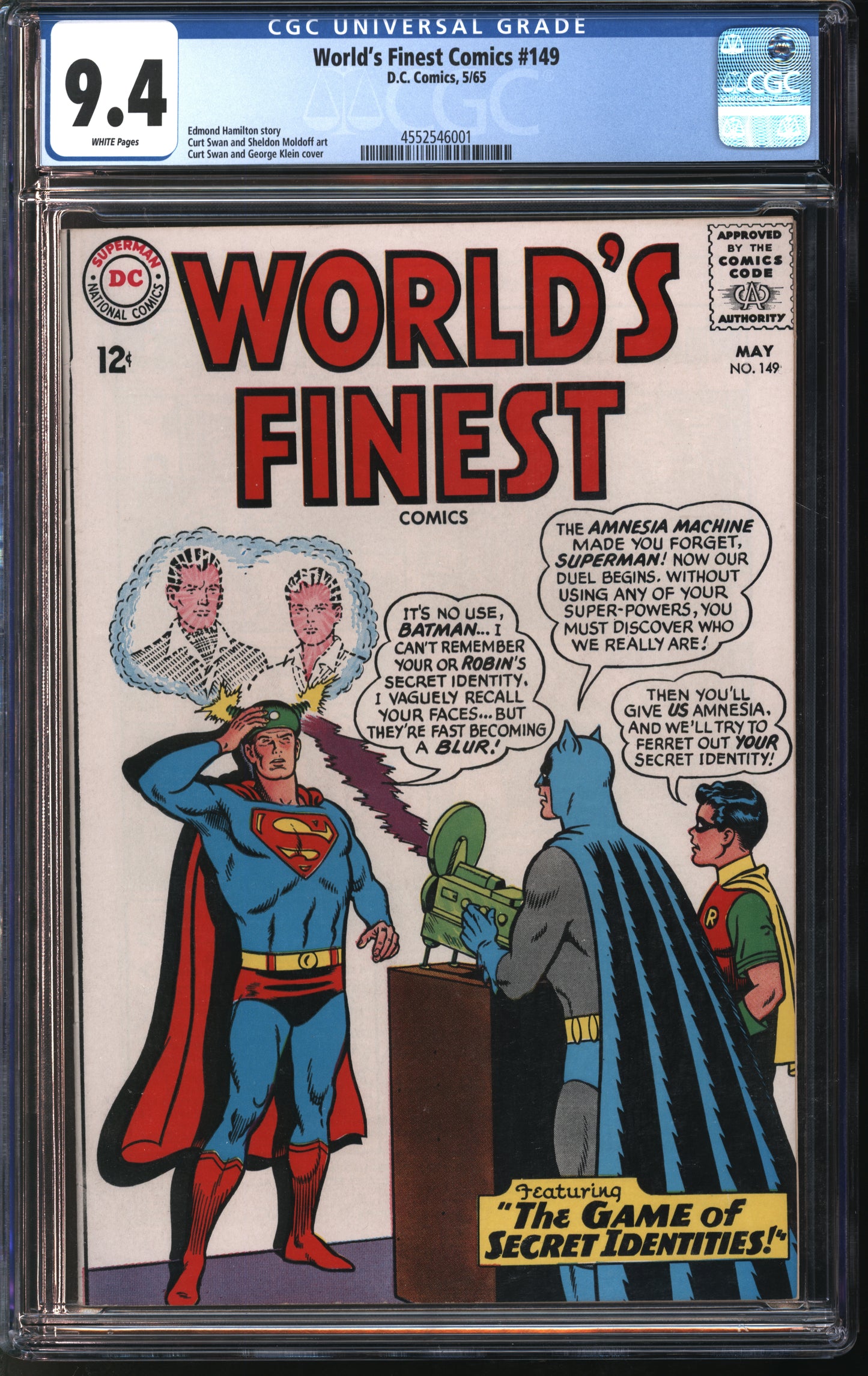 D.C. Comics World's Finest Comics #149 5/65 CGC 9.4 White Pages