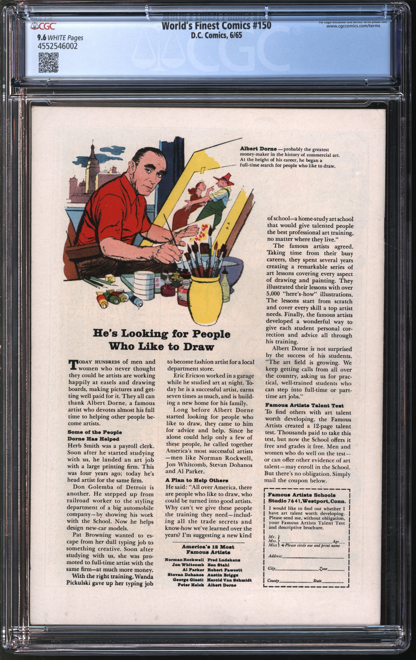 D.C. Comics World's Finest Comics #150 6/65 CGC 9.6 White Pages