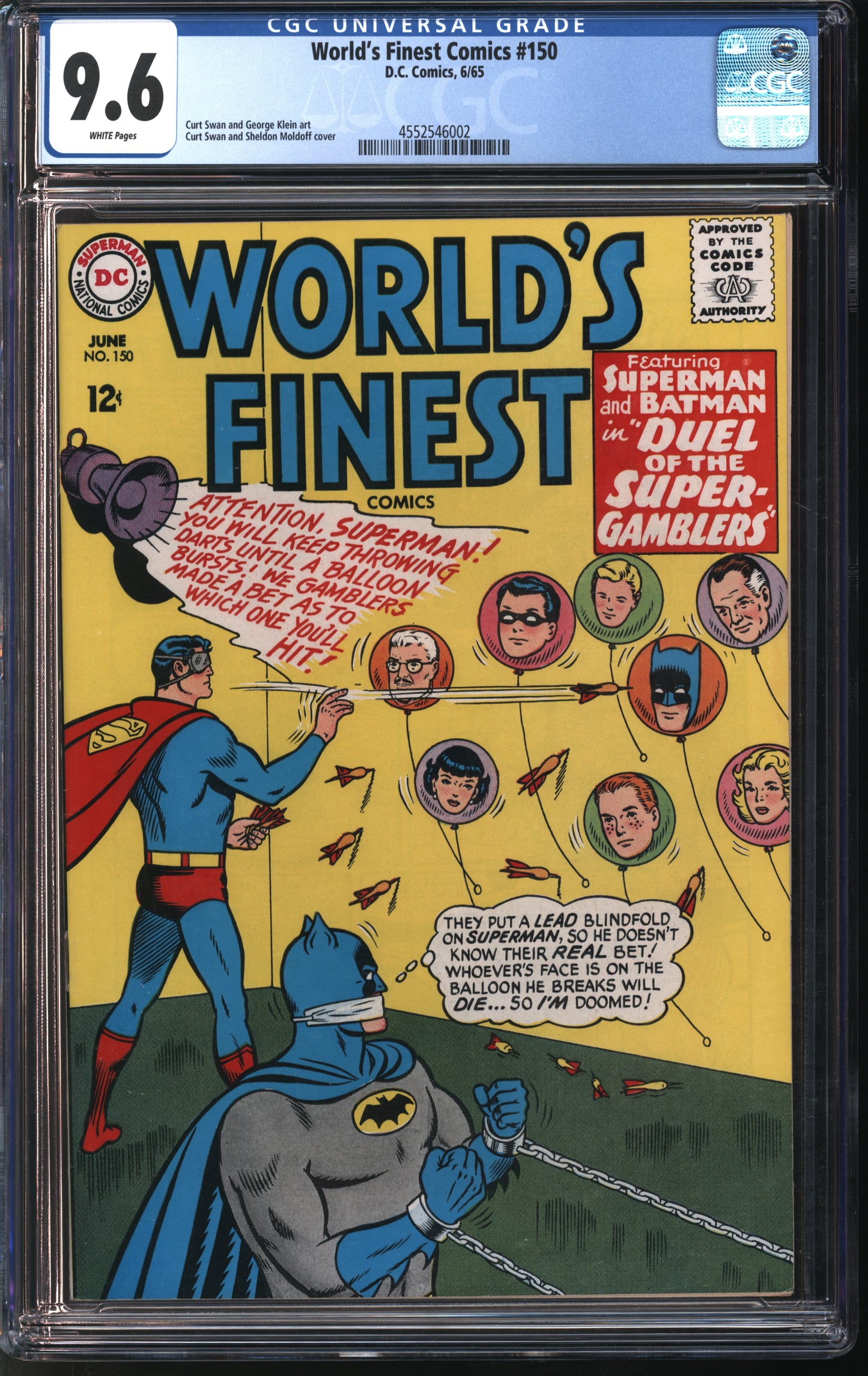 D.C. Comics World's Finest Comics #150 6/65 CGC 9.6 White Pages