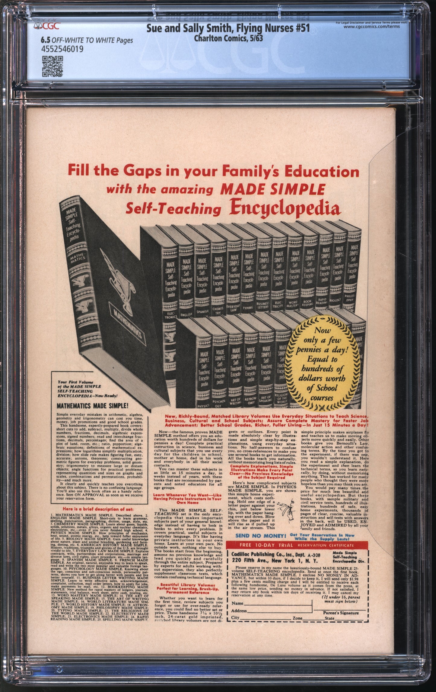 Charlton Comics Sue and Sally Smith, Flying Nurses #51 5/63 CGC 6.5 Off-White White Pages