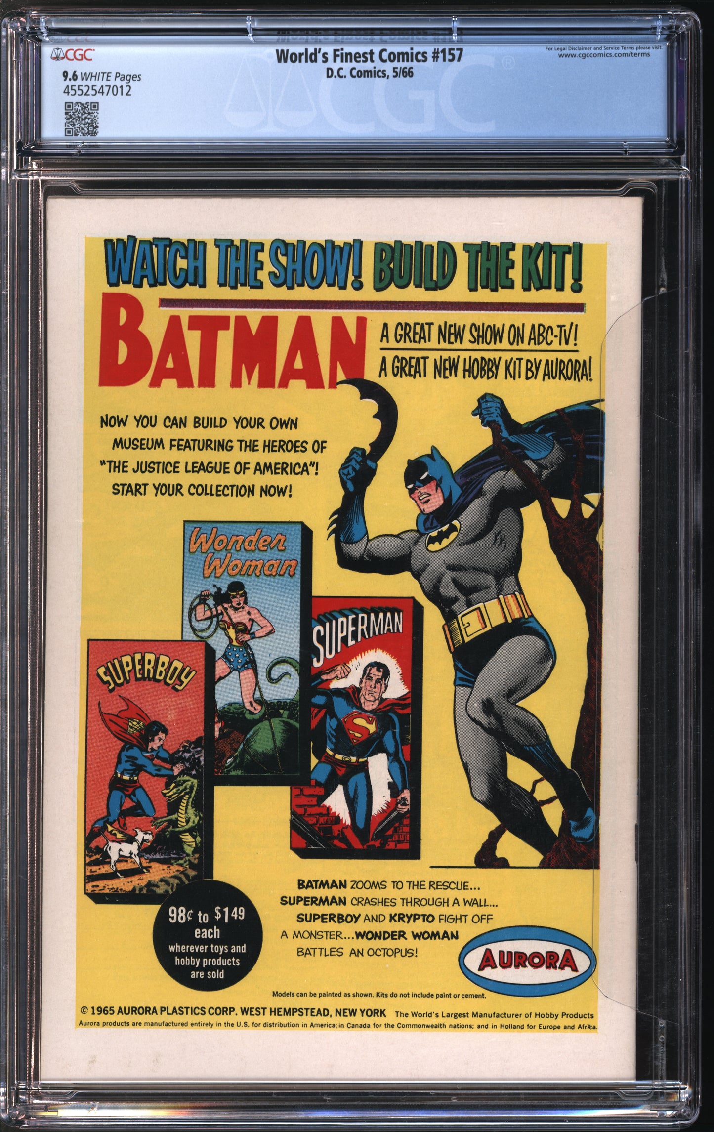 D.C. Comics World's Finest Comics #157 5/66 CGC 9.6 White Pages