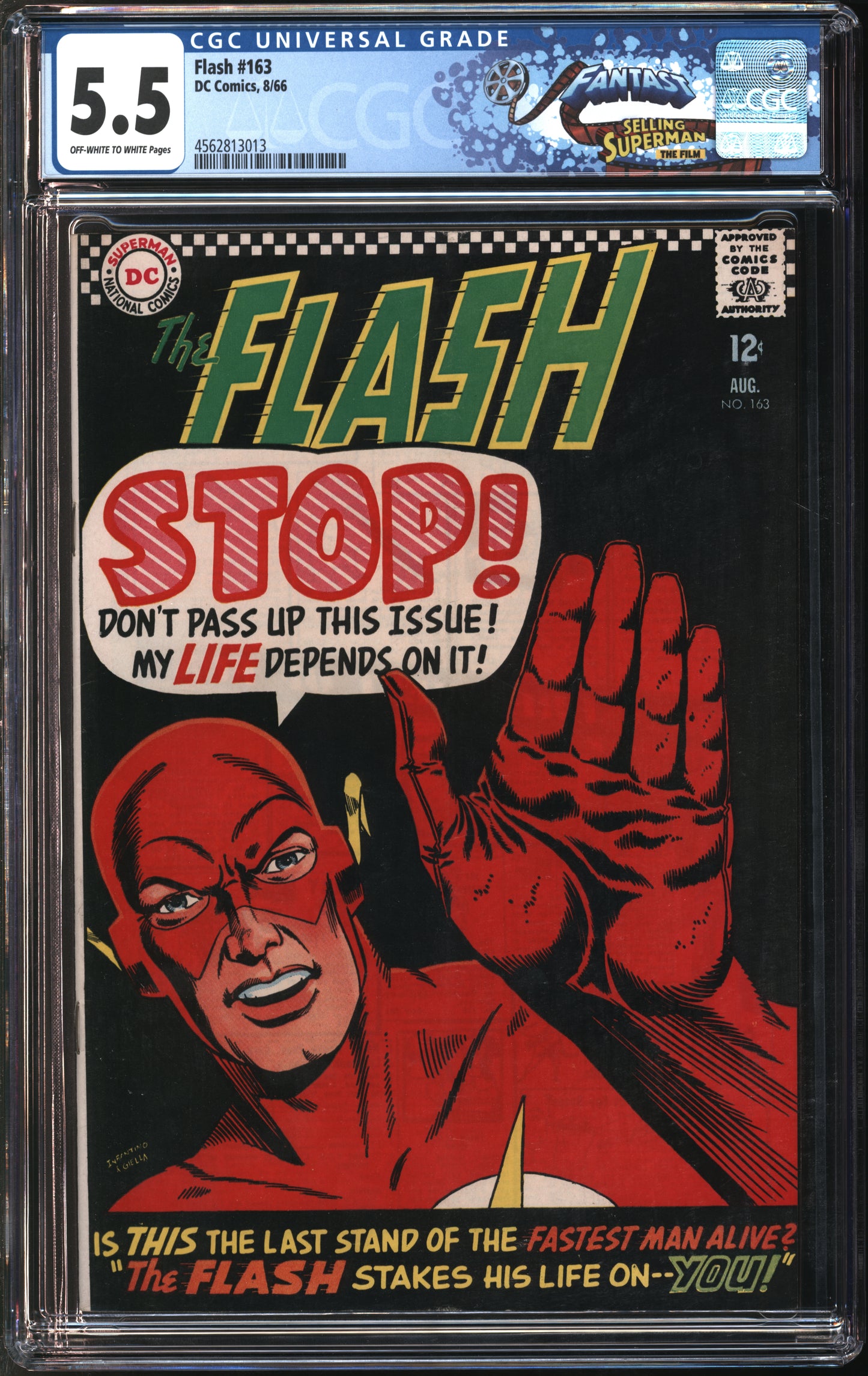 D.C. Comics Flash #163 8/66 FANTAST CGC 5.5 Off-White to White Pages