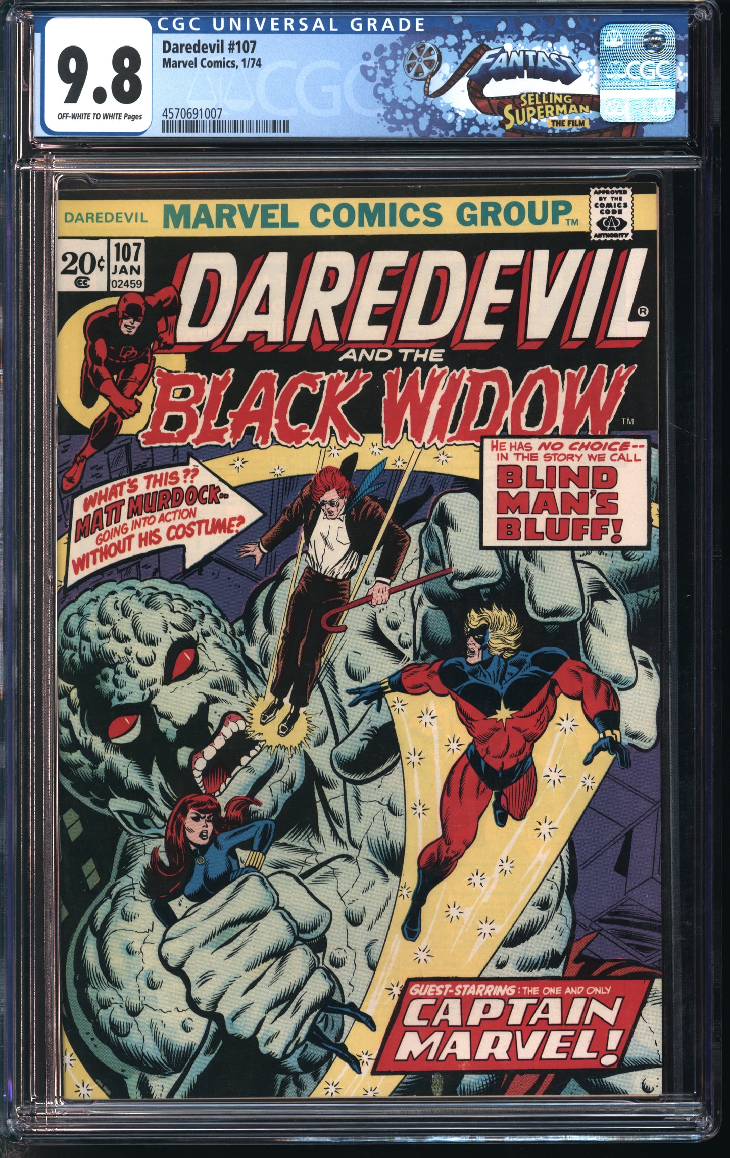 Marvel Comics Daredevil #107 1/74 FANTAST CGC 9.8 Off-White to White Pages