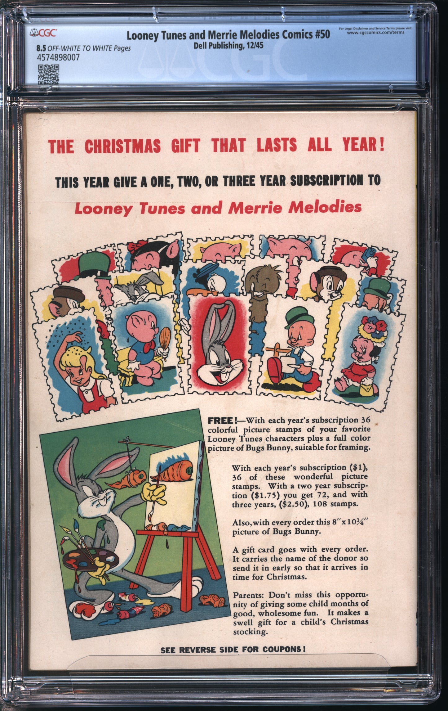 Dell Pub. Looney Tunes and Merrie Melodies Comics #50 12/45 CGC 8.5 Off-White to White Pages