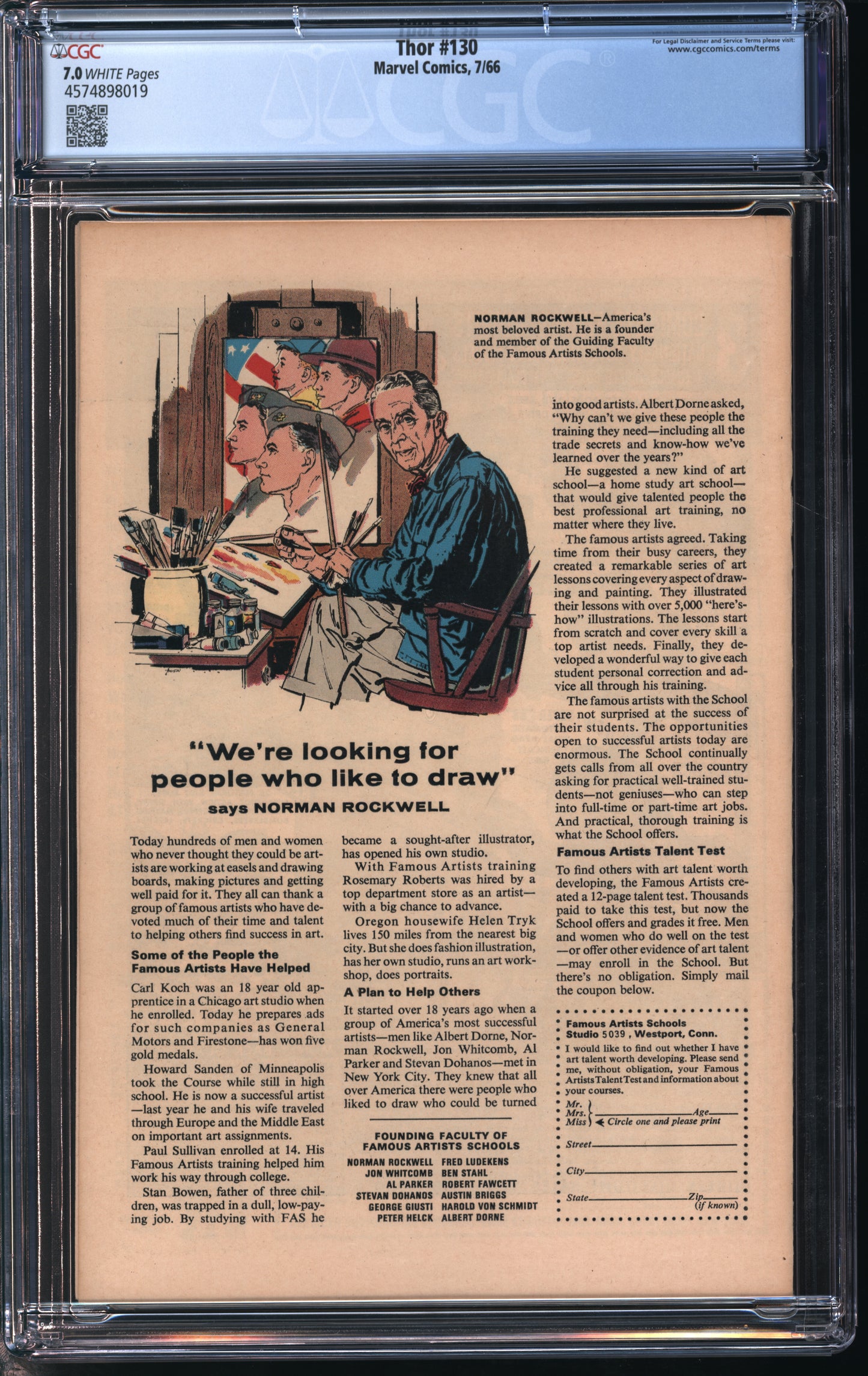 Marvel Comics Thor #130 7/66 CGC 7.0 White Pages