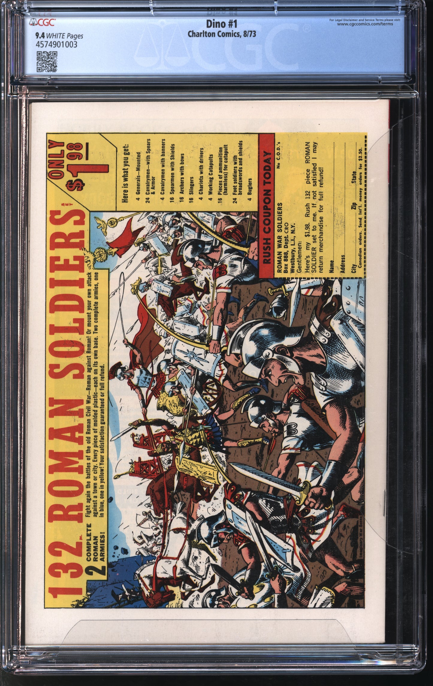 Charlton Comics Dino #1 8/73 CGC 9.4 White Pages
