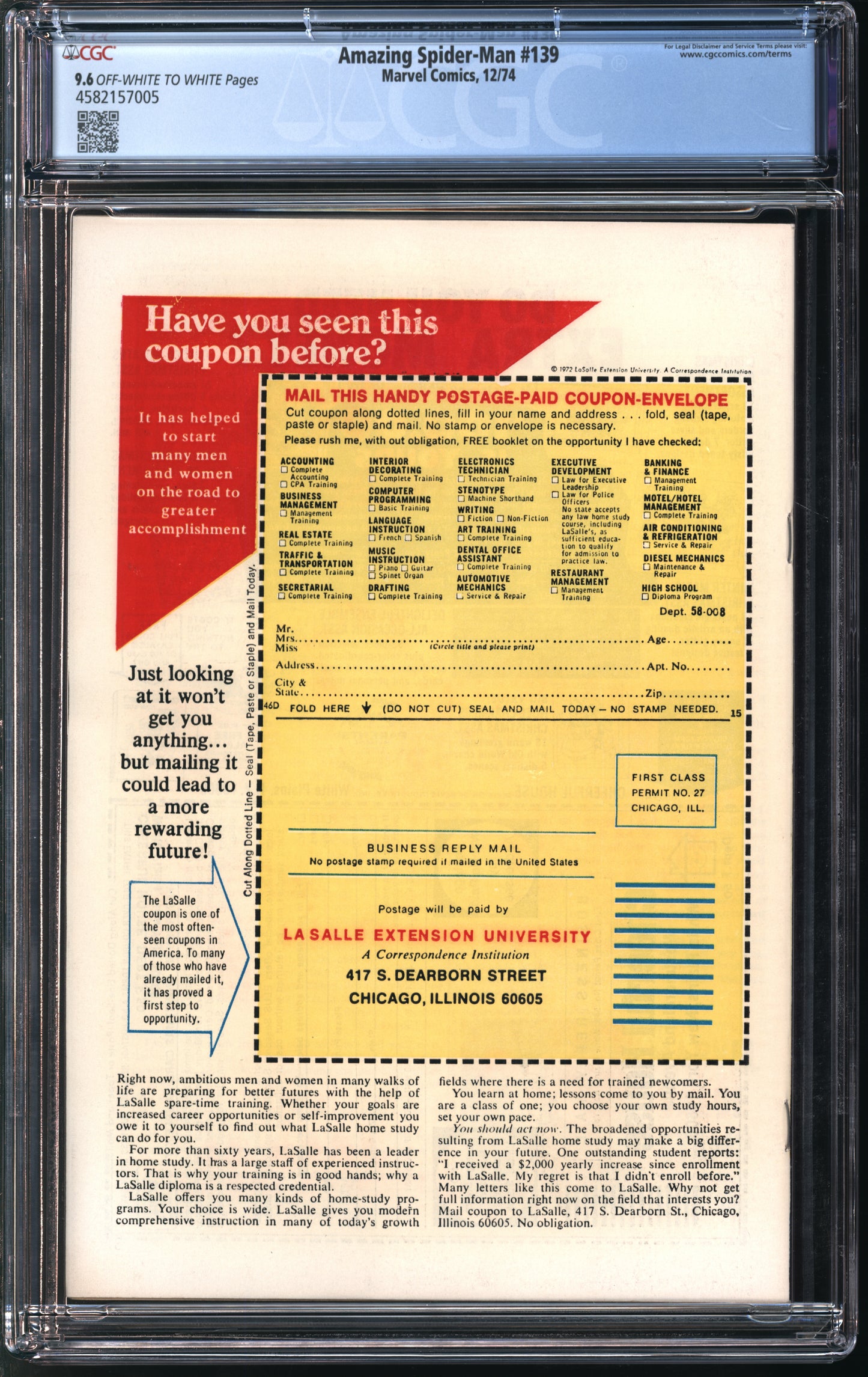 Marvel Comics Amazing Spider-Man #139 12/74 CGC 9.6 Off-White to White Pages