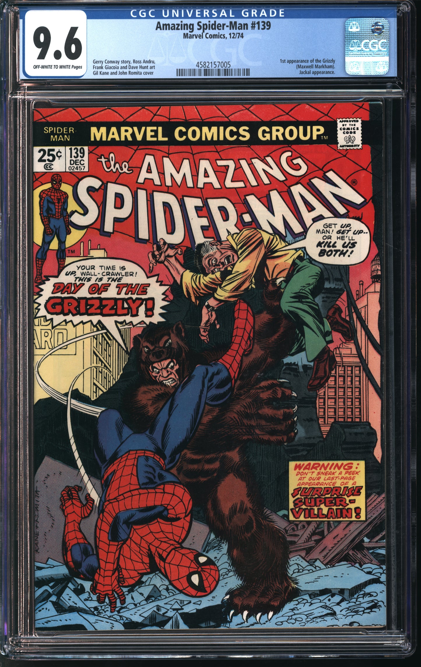 Marvel Comics Amazing Spider-Man #139 12/74 CGC 9.6 Off-White to White Pages