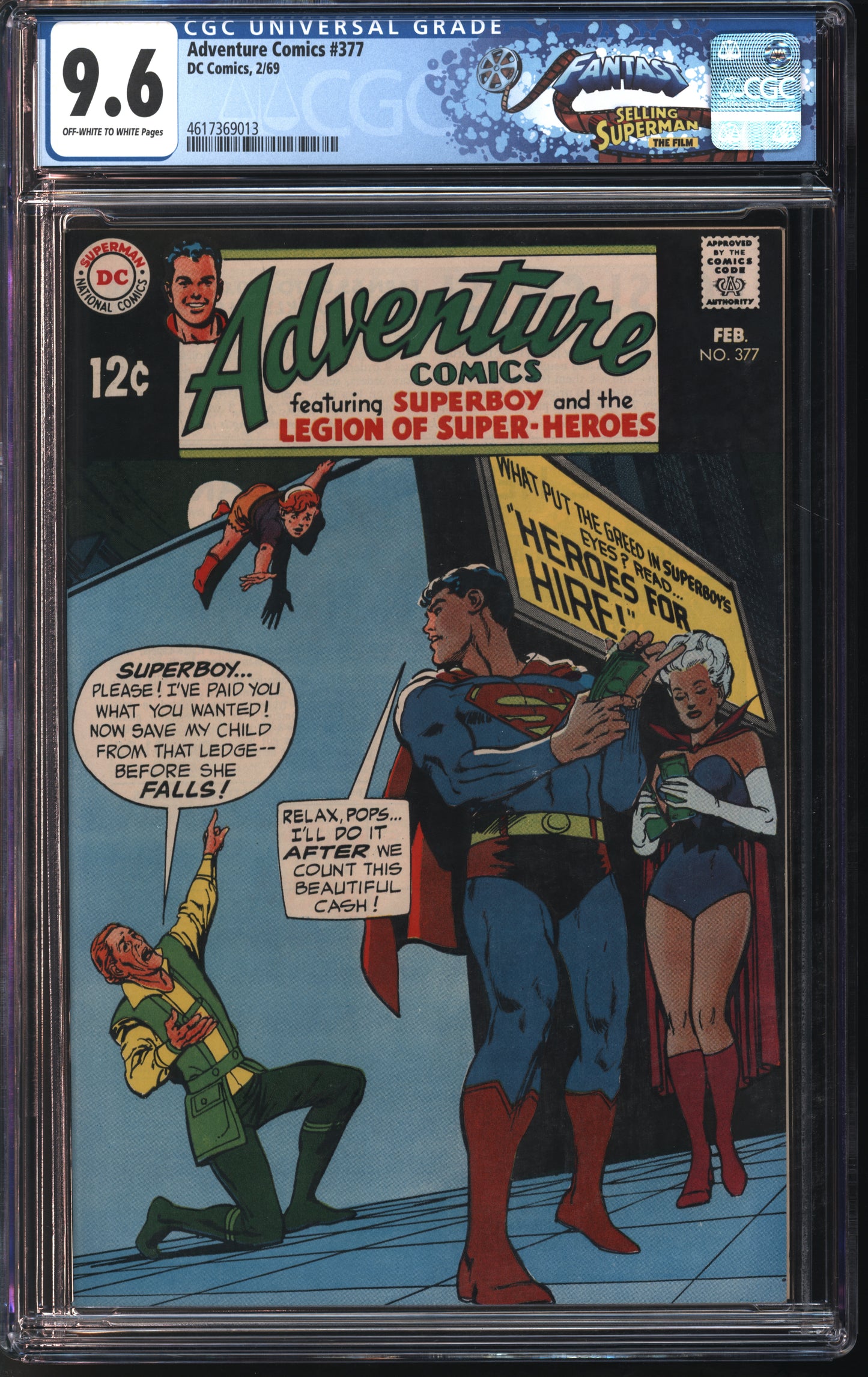 D.C. Comics Adventure Comics #377 2/69 FANTAST CGC 9.6 Off-White to White Pages