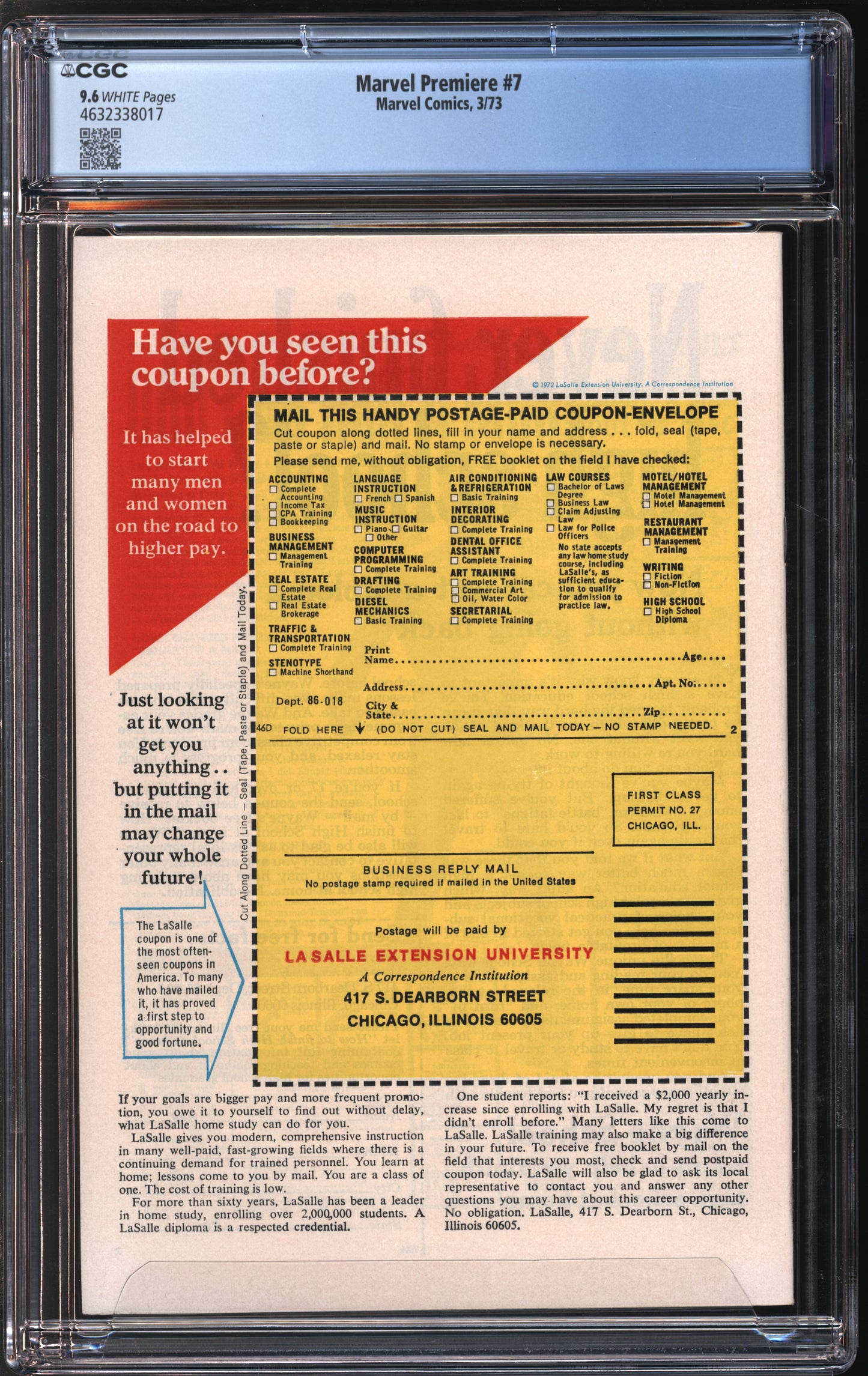 Marvel Comics Marvel Premiere #7 3/73 CGC 9.6 White Pages