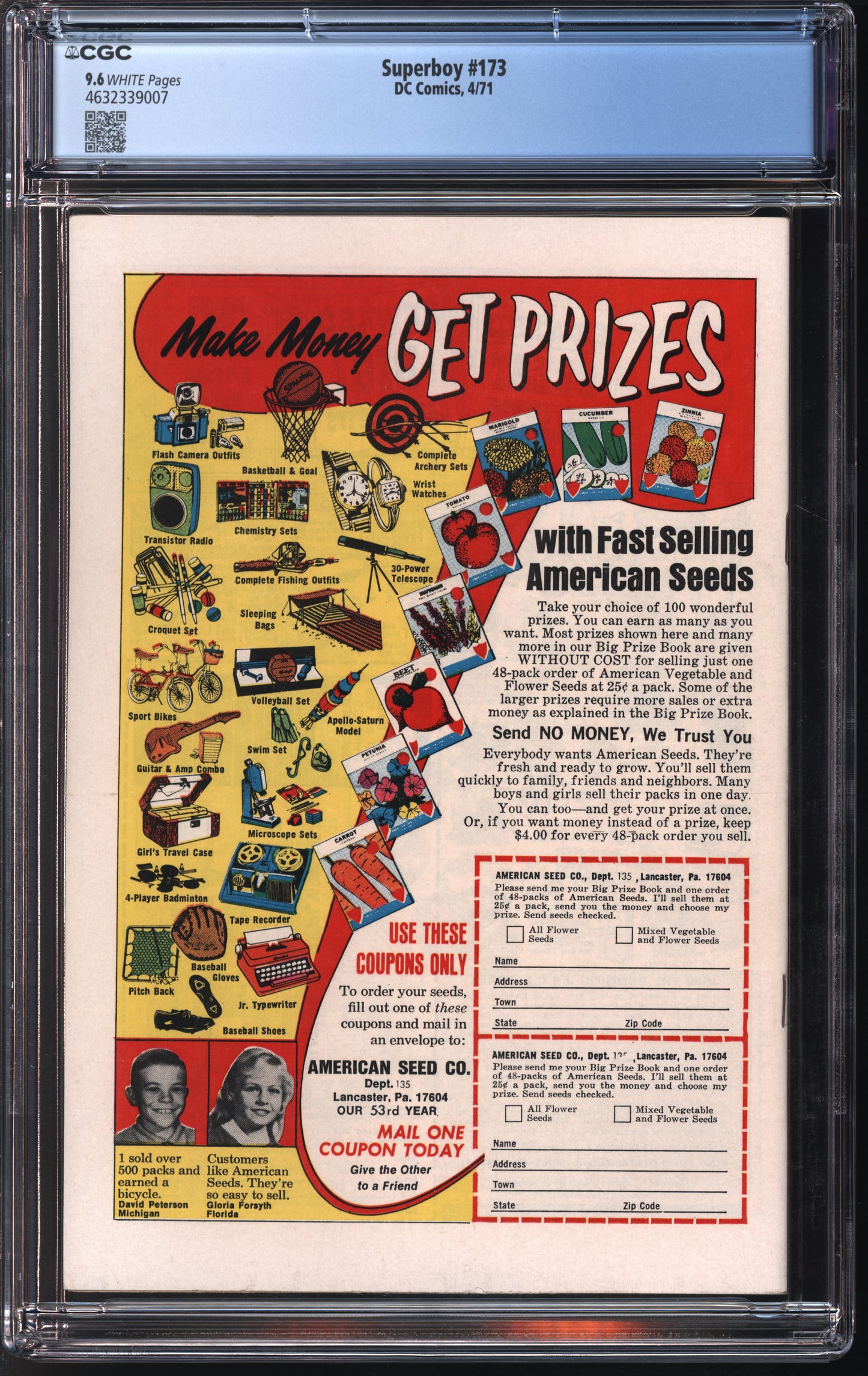 D.C. Comics Superboy #173 4/71 CGC 9.6 White Pages
