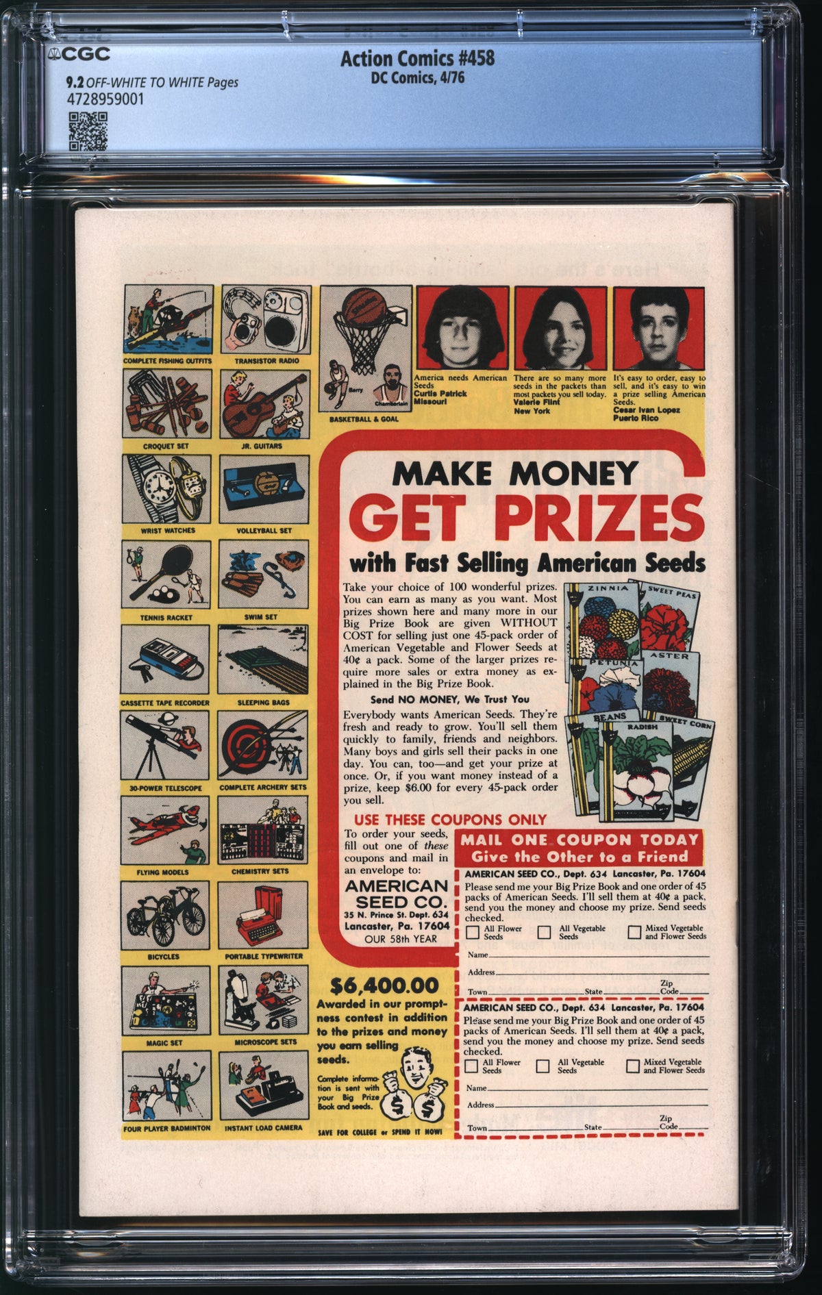 D.C. Comics Action Comics #458 4/76 CGC 9.2 Off-White to White Pages