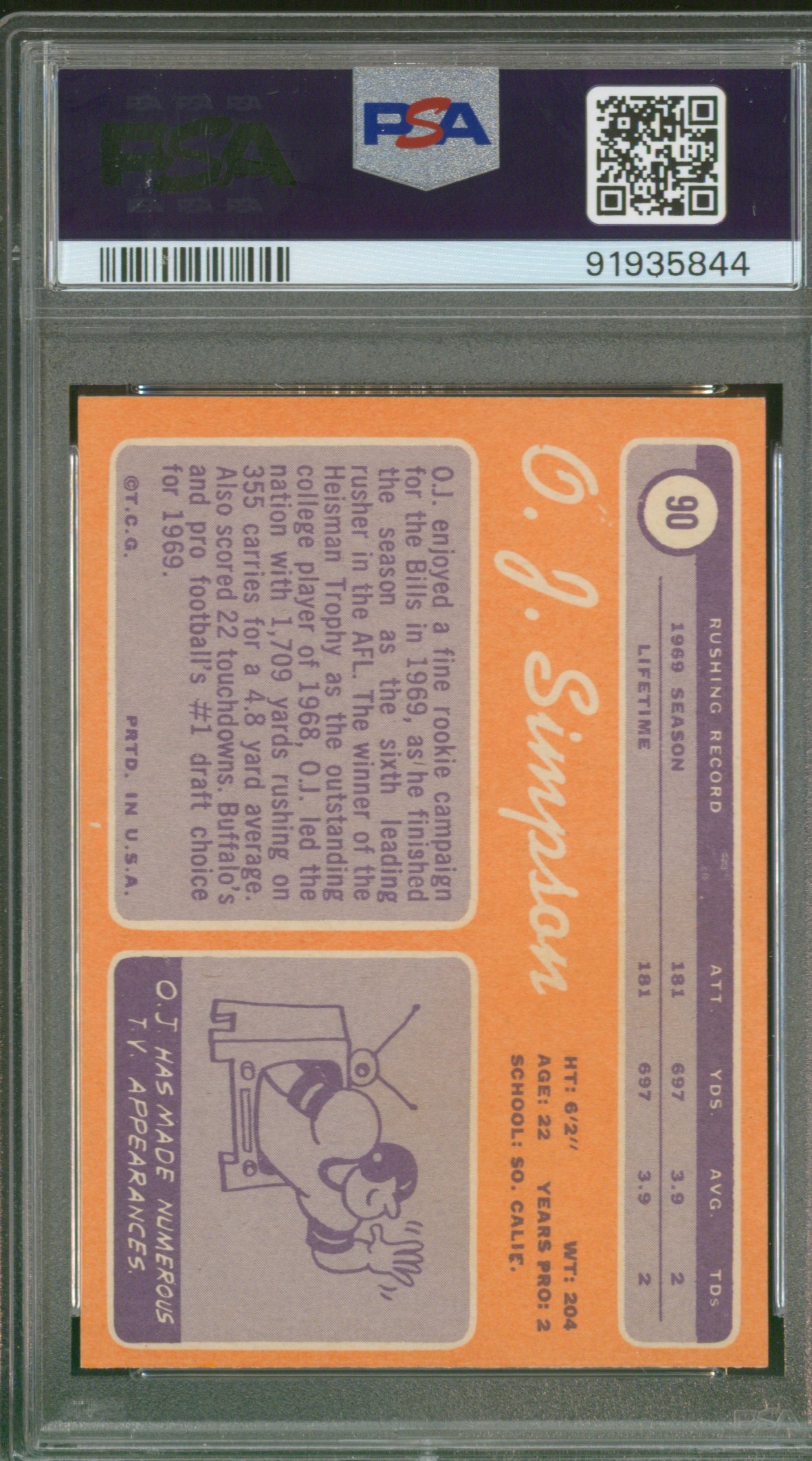 1970 Topps O.J. Simpson #90 Rookie Card Graded PSA 7