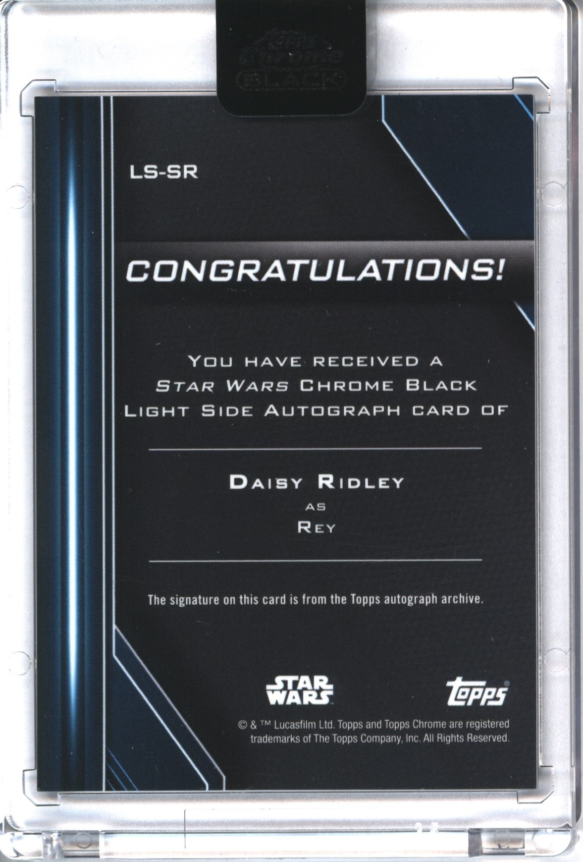 2023 Topps Chrome Black Star Wars Daisy Ridley As Rey Light Side Autograph #7/10