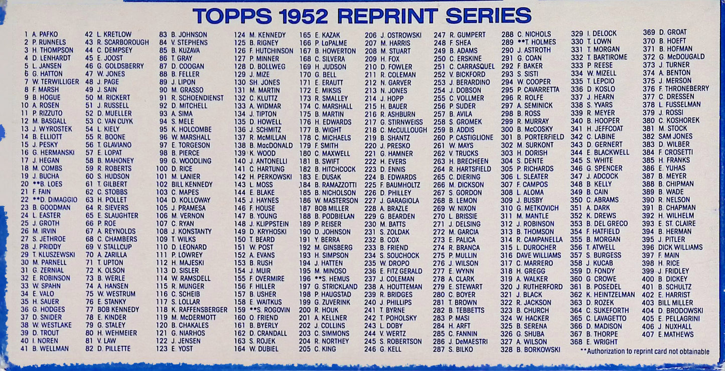 1952 Topps Baseball Reprint Full Set Box