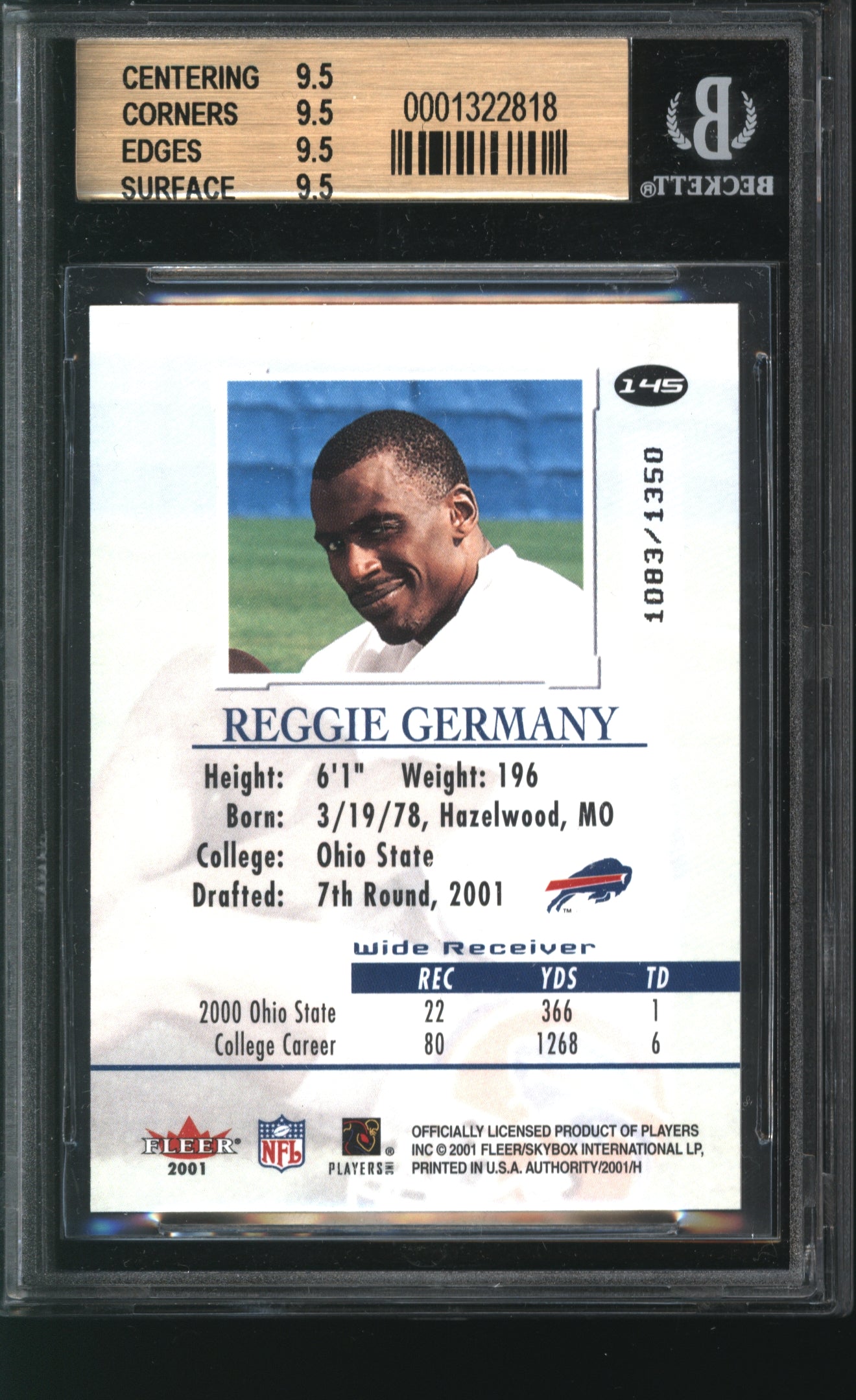 2001 Fleer Authority Reggie Germany # 145 Graded Beckett 9.5