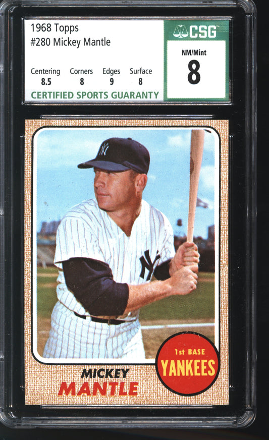 1968 Topps Mickey Mantle # 280 Graded CSG 8