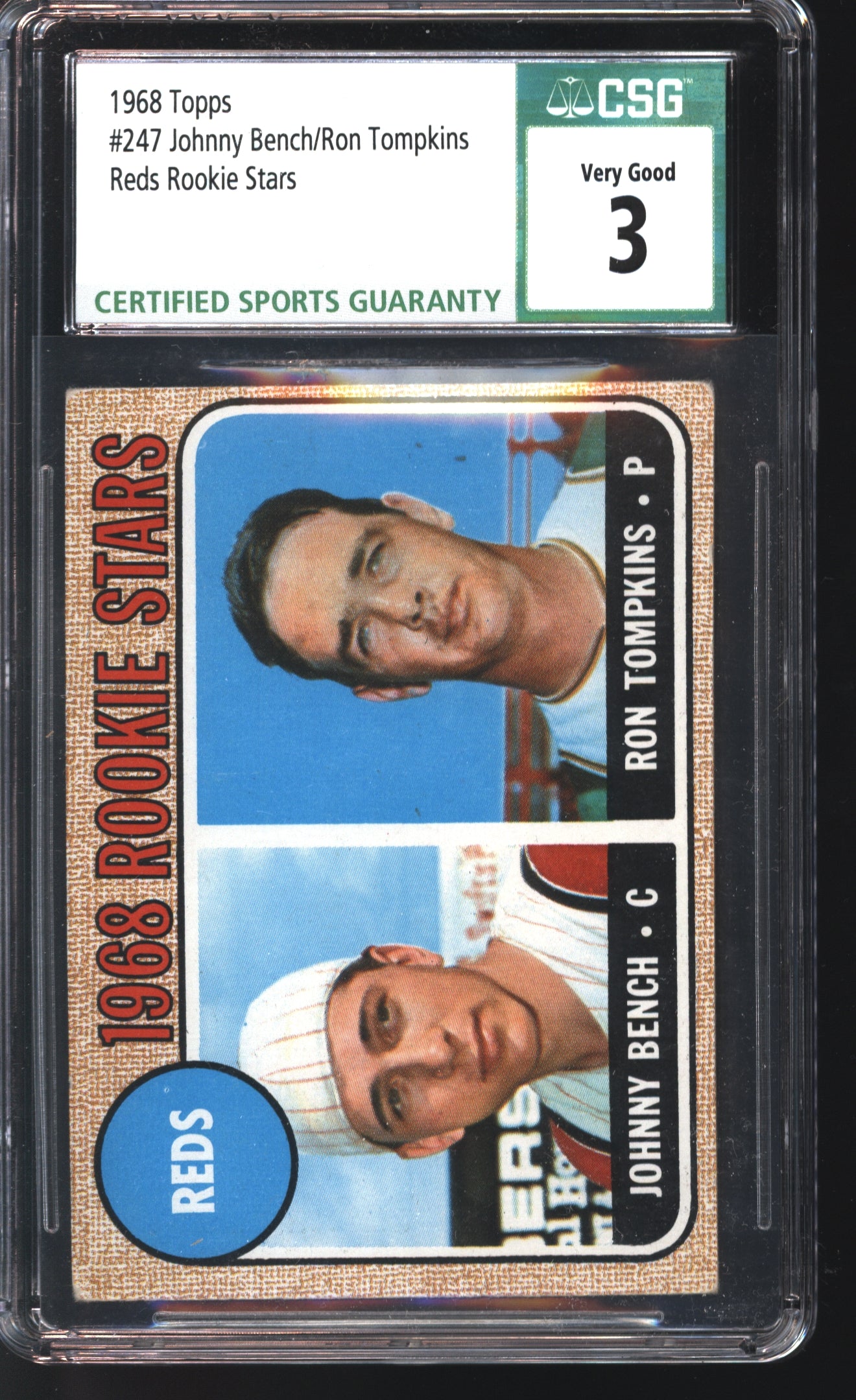 1968 Topps Rookie Stars Johnny Bench Rookie Card # 247 Graded CSG 3