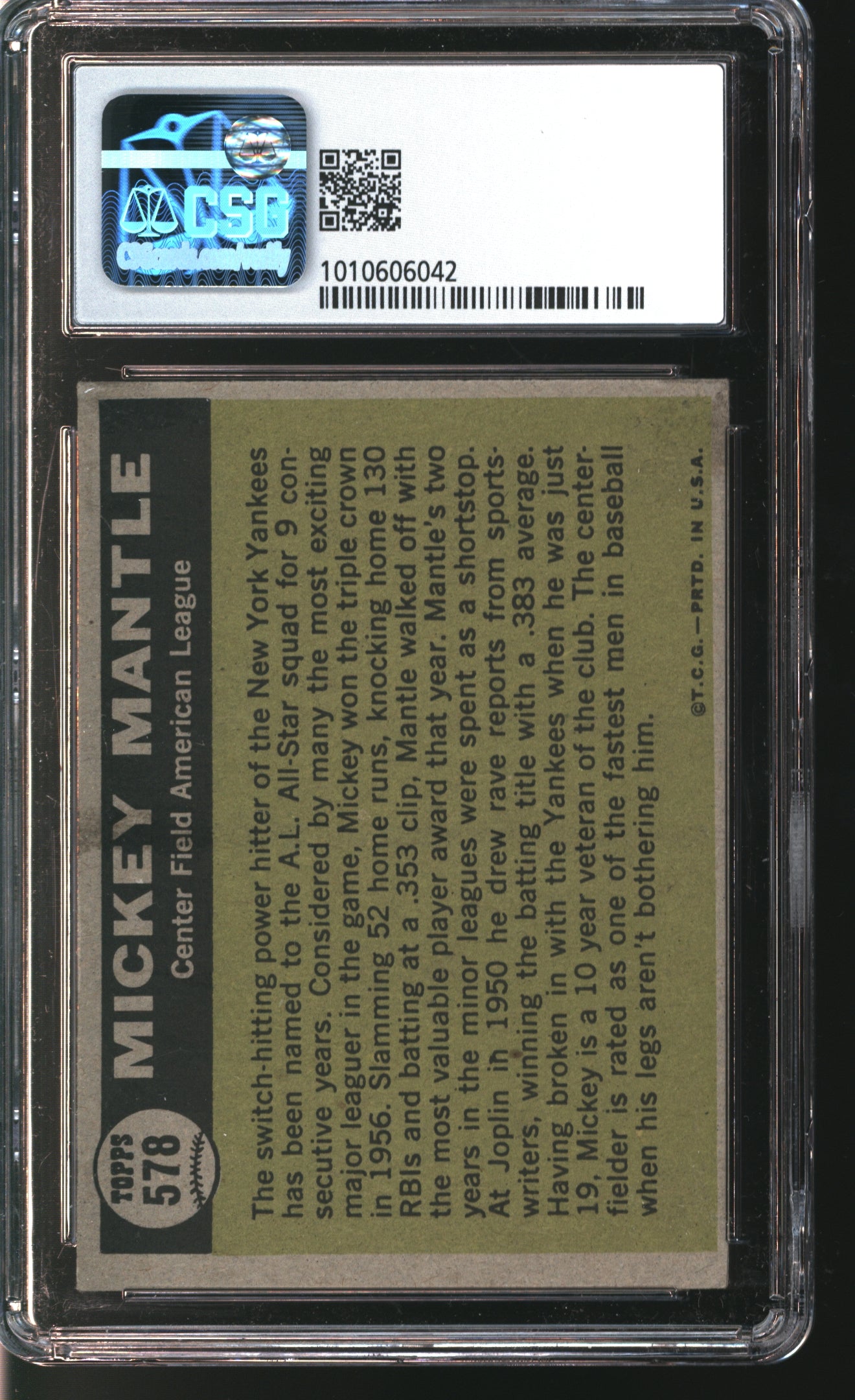 1961 Topps Mickey Mantle All-Star #578 Graded CSG 3.5