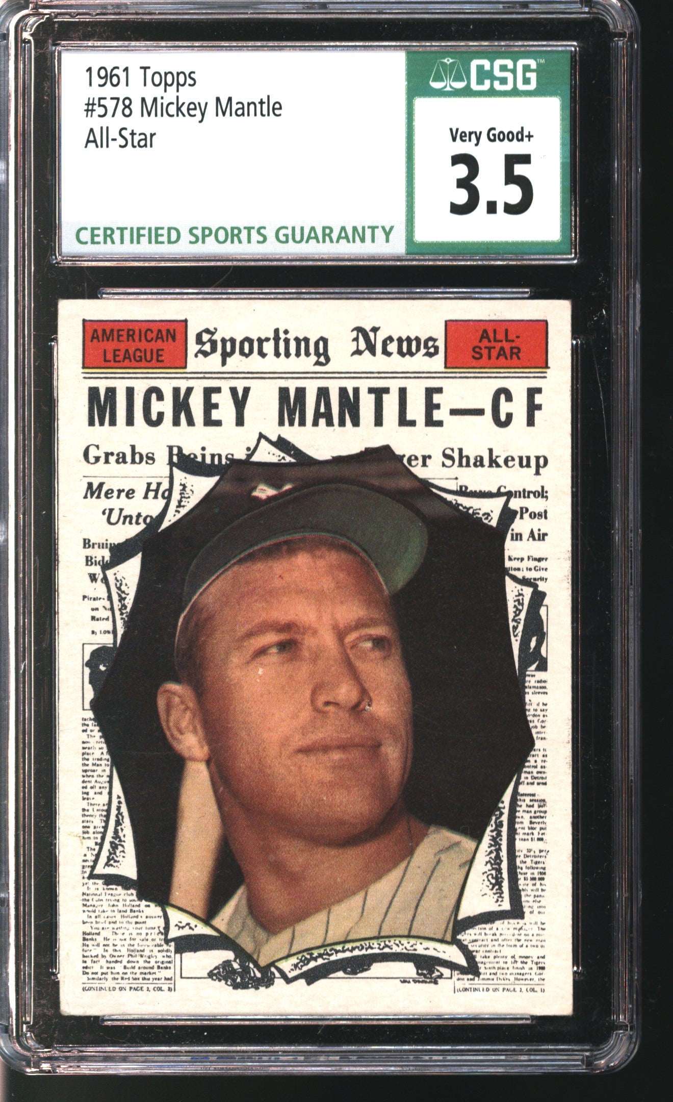 1961 Topps Mickey Mantle All-Star #578 Graded CSG 3.5